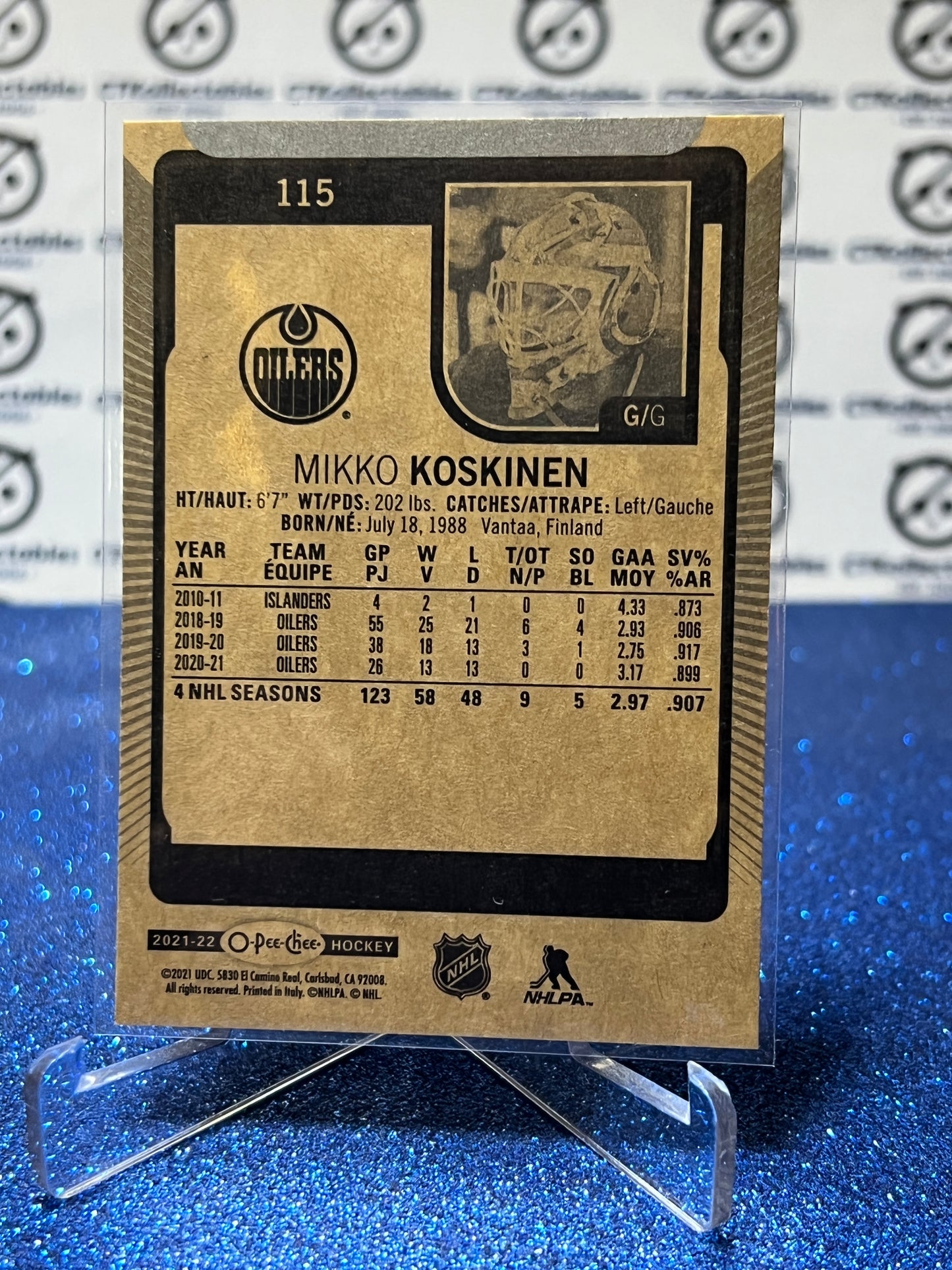 2021-22 O-PEE-CHEE MIKKO KOSKINEN # 115 EDMONTON OILERS HOCKEY NHL CARD