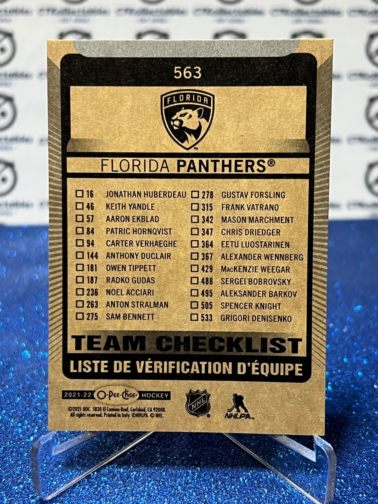 2021-22 O-PEE-CHEE TEAM CHECKLIST # 563 FLORIDA PANTHERS NHL HOCKEY CARD