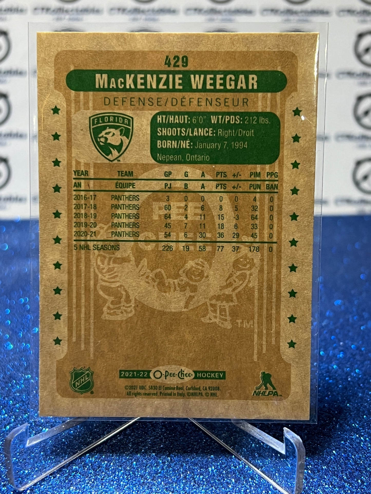 2021-22 O-PEE-CHEE MACKENZIE WEEGAR # 429 RETRO FLORIDA PANTHERS NHL HOCKEY CARD