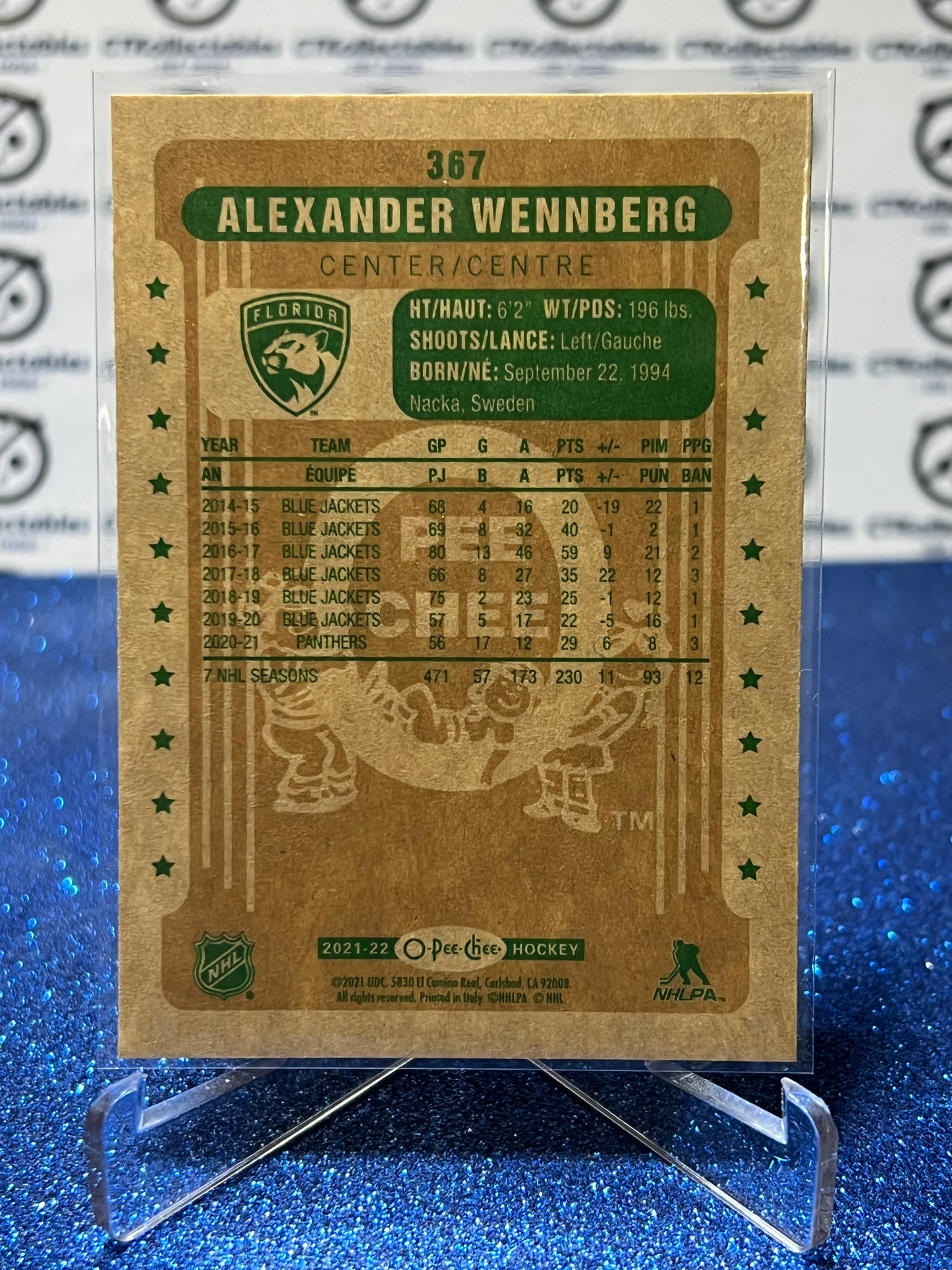 2021-22 O-PEE-CHEE ALEXANDER WENNBERG # 367 RETRO FLORIDA PANTHERS NHL HOCKEY CARD