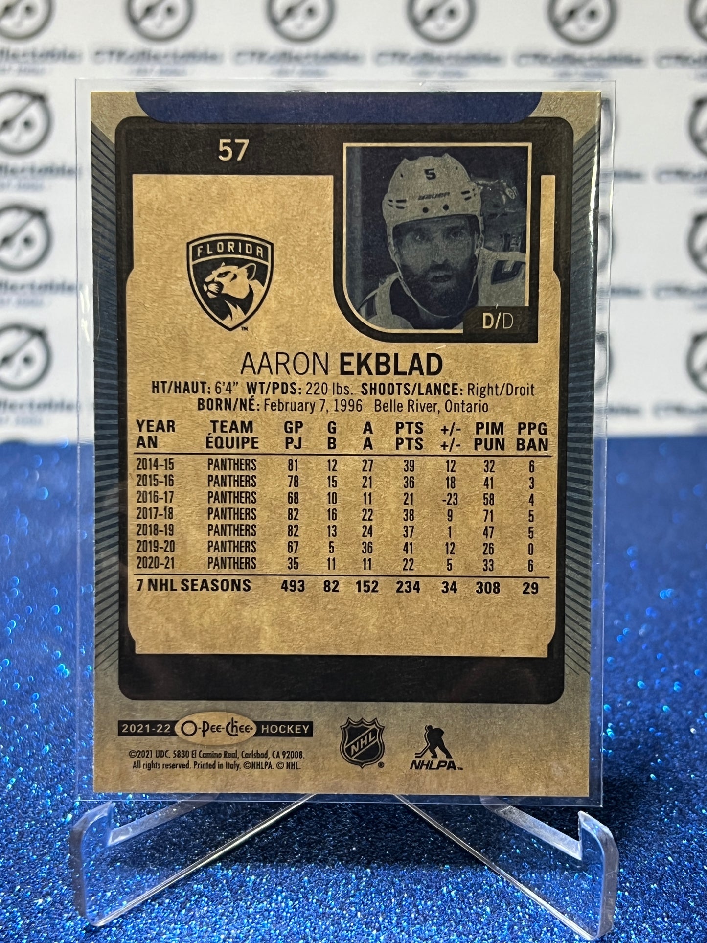 2021-22 O-PEE-CHEE AARON EKBLAD # 57 BLUE PARALLEL FLORIDA PANTHERS NHL HOCKEY CARD