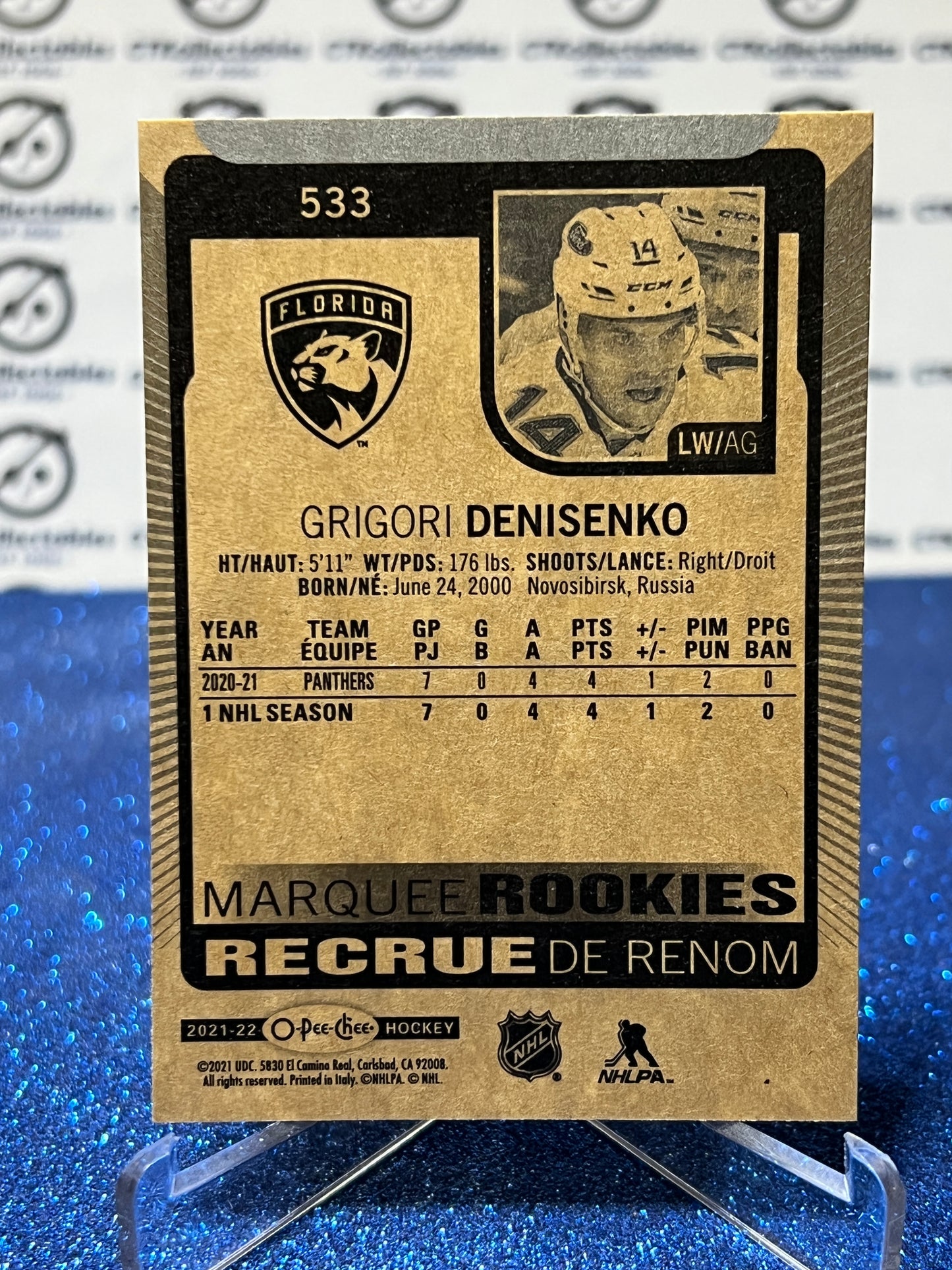 2021-22 O-PEE-CHEE GRIGORI DENISENKO # 533 MARQUEE ROOKIE FLORIDA PANTHERS NHL HOCKEY CARD
