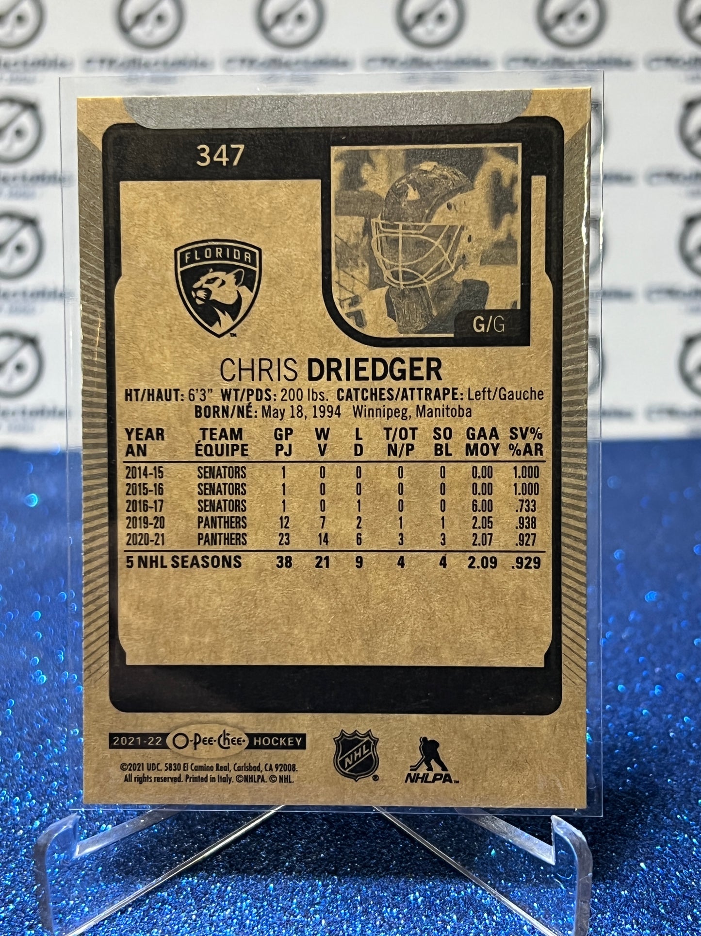 2021-22 O-PEE-CHEE CHRIS DRIEDGER # 347 FLORIDA PANTHERS NHL HOCKEY CARD