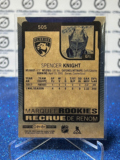 2021-22 O-PEE-CHEE SPENCER KNIGHT # 505 MARQUEE ROOKIE BLUE PARALLEL  FLORIDA PANTHERS NHL HOCKEY CARD