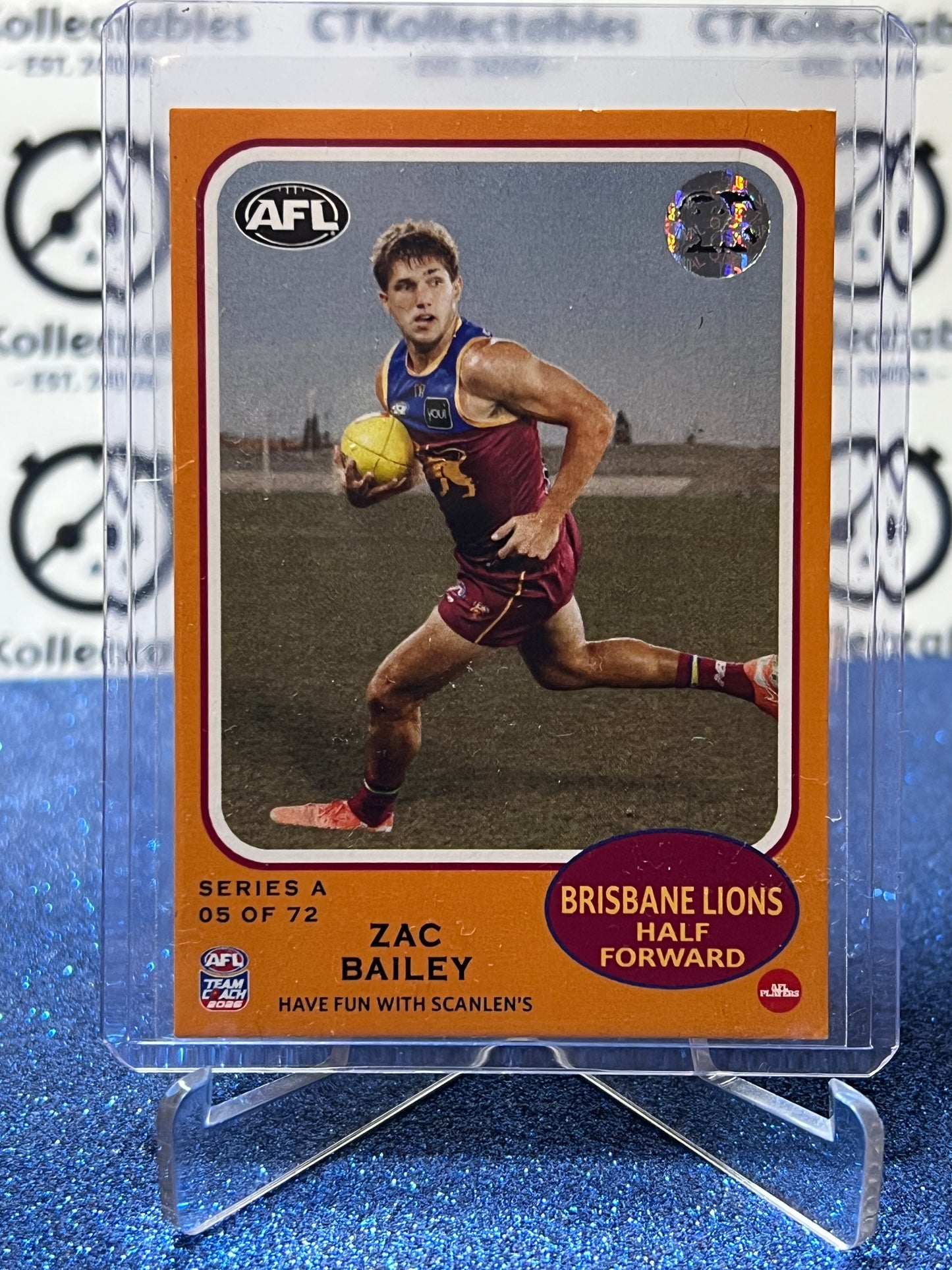 2026 AFL TEAMCOACH ZAC BAILEY # SERIES A 05 OF 72 SCANLEN CARD BRISBANE LIONS