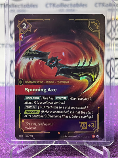2026 RIFTBOUND LEAGUE OF LEGENDS SPIRITFORGED SPINNING AXE # 186/221  FOIL TRADING GAME CARD