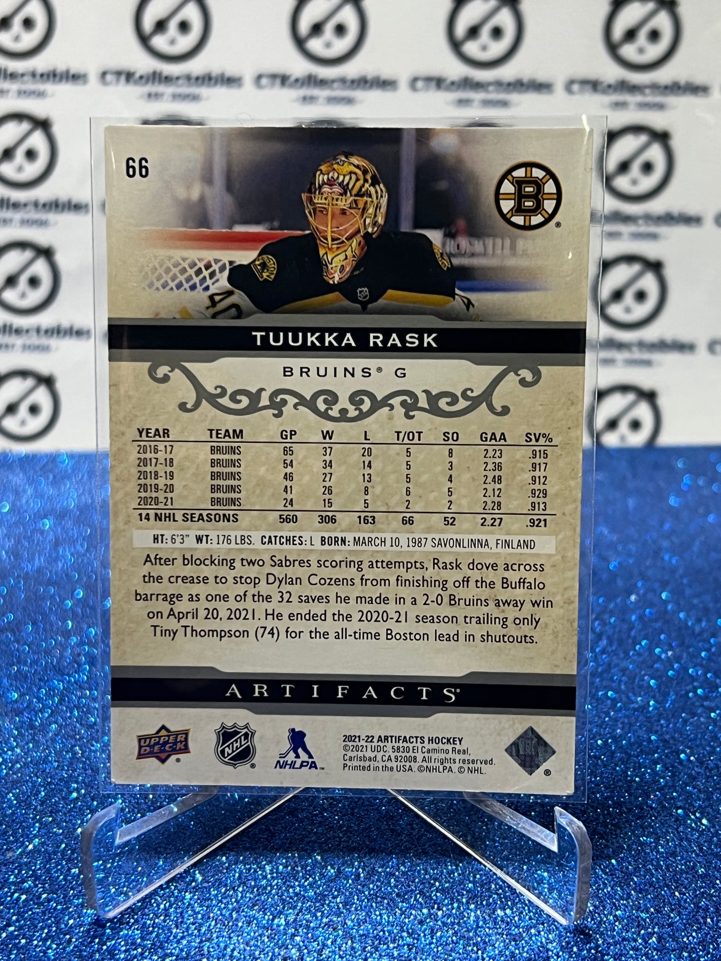 2021-22 UPPER DECK ARTIFACTS TUUKKA RASK # 66 BOSTON BRUINS HOCKEY CARD