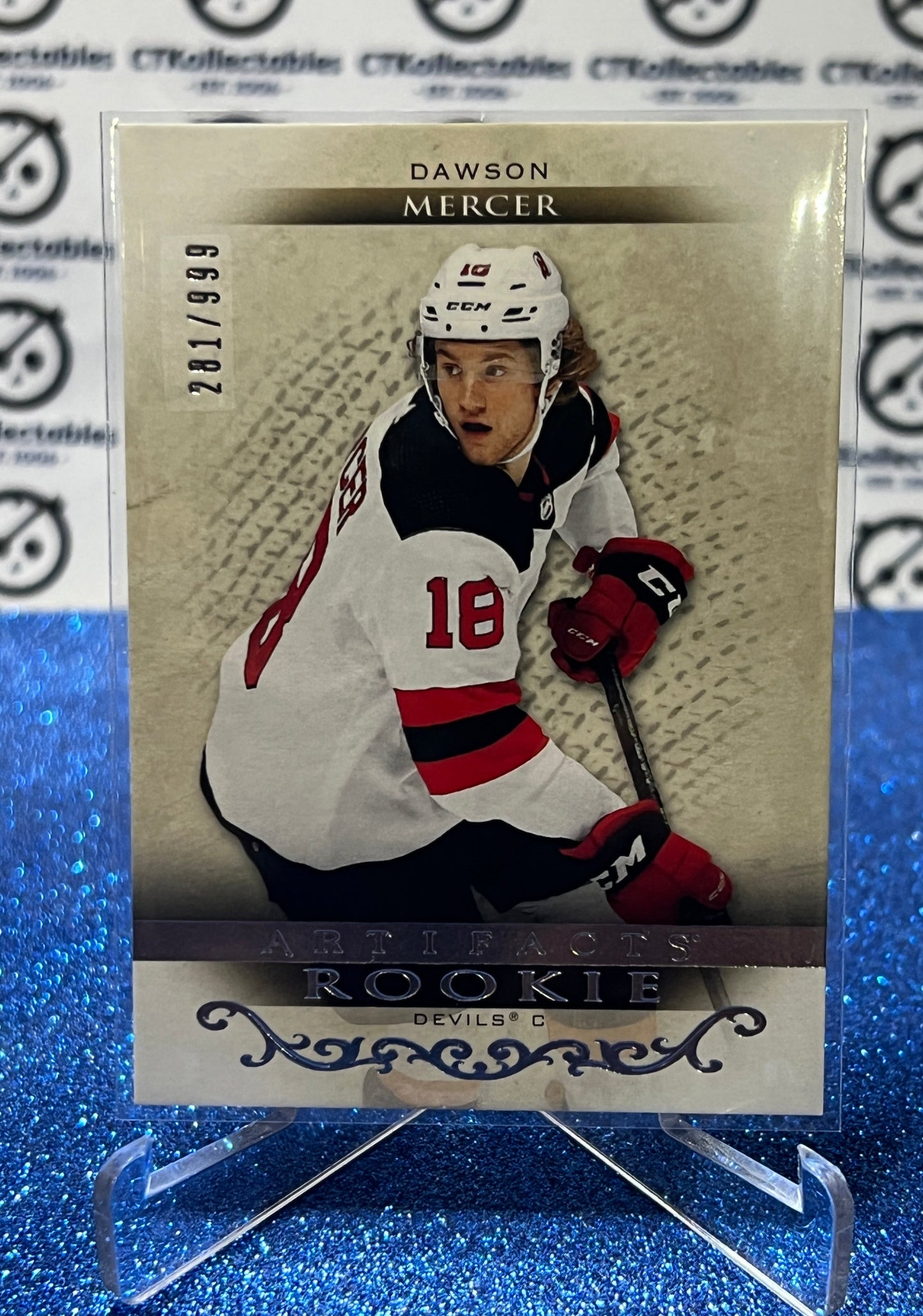 2021-22 UPPER DECK ARTIFACTS DAWSON MERCER # RED198 ROOKIE /499 NEW JERSEY DEVILS HOCKEY CARD