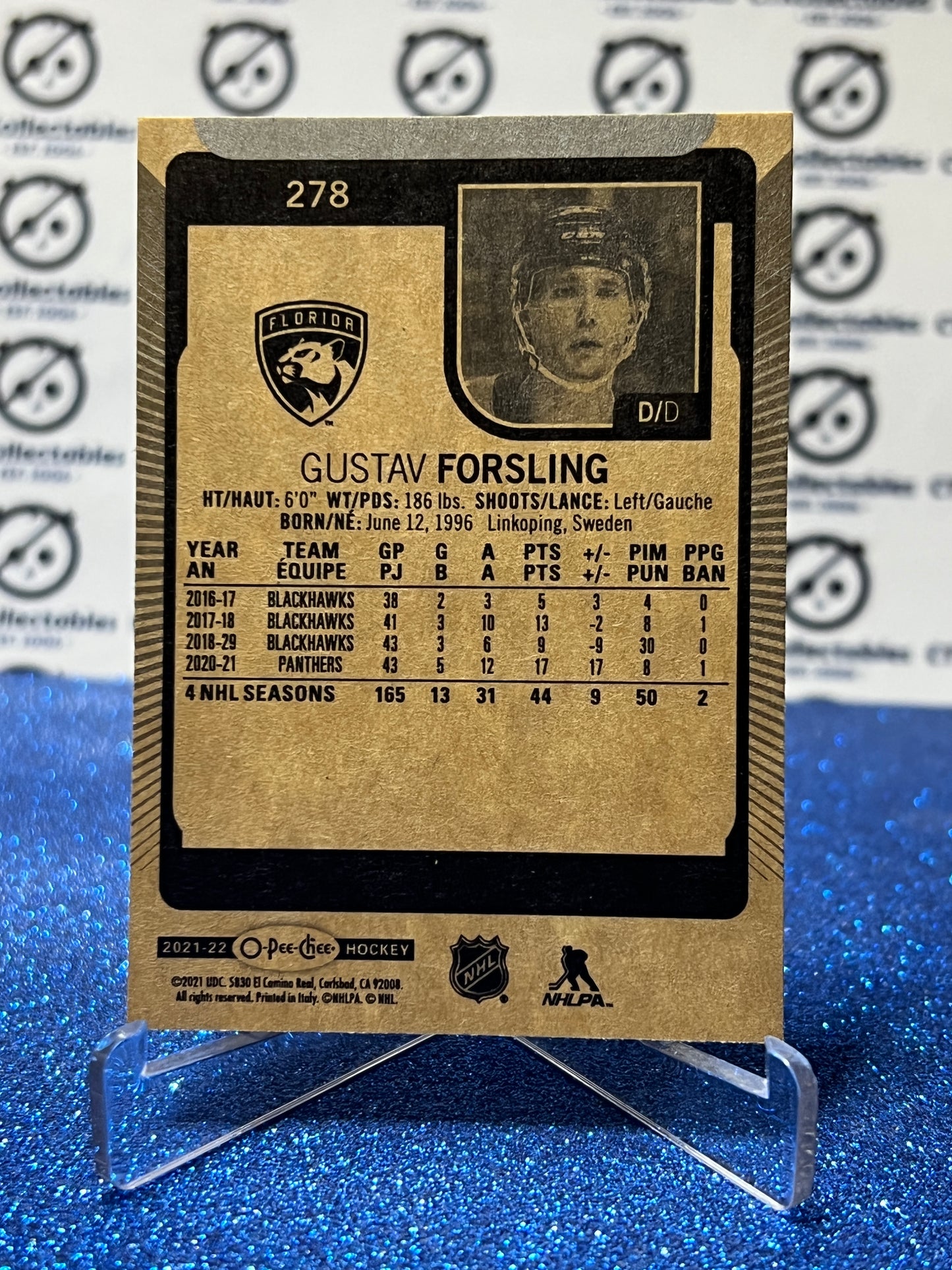 2021-22 O-PEE-CHEE GUSTAV FORSLING # 278 FLORIDA PANTHERS NHL HOCKEY CARD