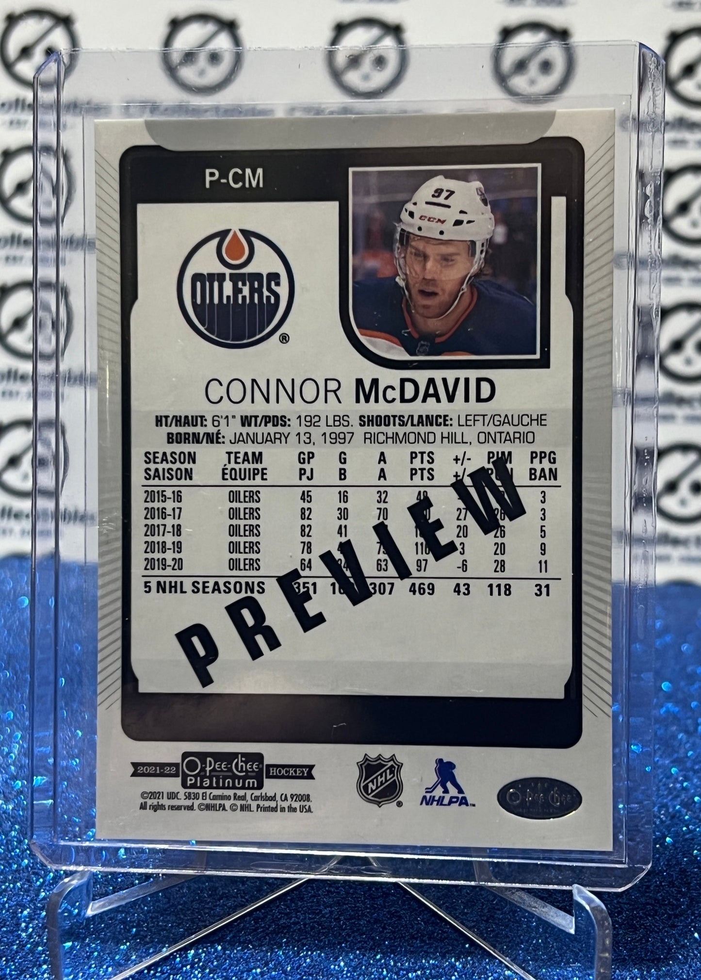 2021-22 O-PEE-CHEE PLATINUM CONNOR McDAVID # P-CM PREVIEW FOIL EDMONTON OILERS HOCKEY CARD