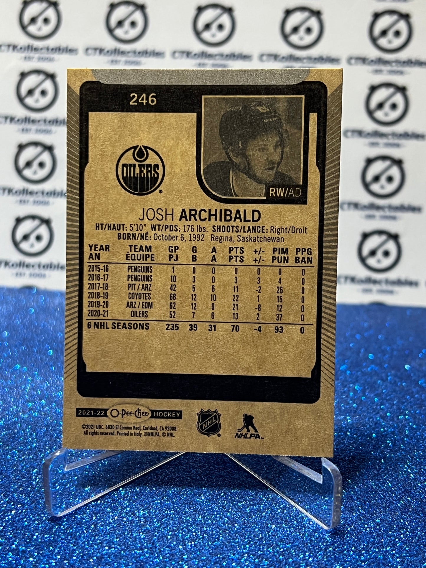 2021-22 O-PEE-CHEE JOSH ARCHIBALD # 246 EDMONTON OILERS HOCKEY CARD