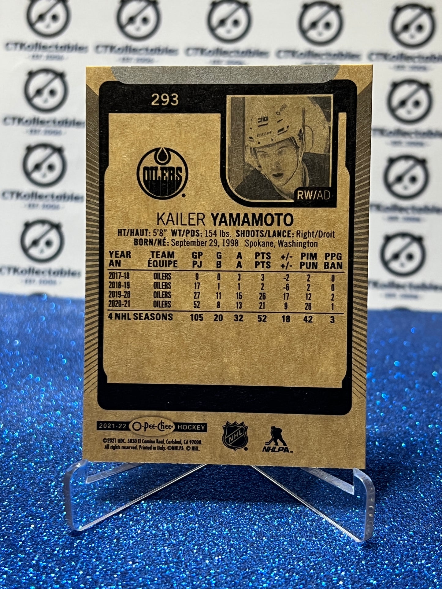 2021-22 O-PEE-CHEE KAILER YAMAMOTO # 293 EDMONTON OILERS HOCKEY CARD