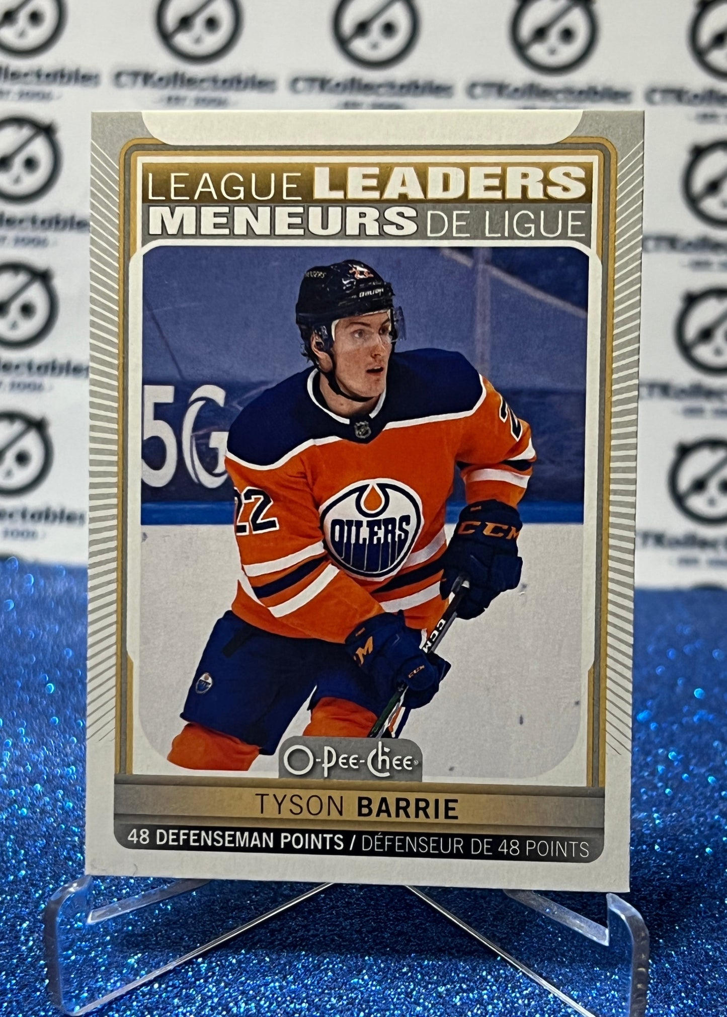 2021-22 O-PEE-CHEE TYSON BARRIE # 586 LEAGUE LEADERS EDMONTON OILERS HOCKEY CARD