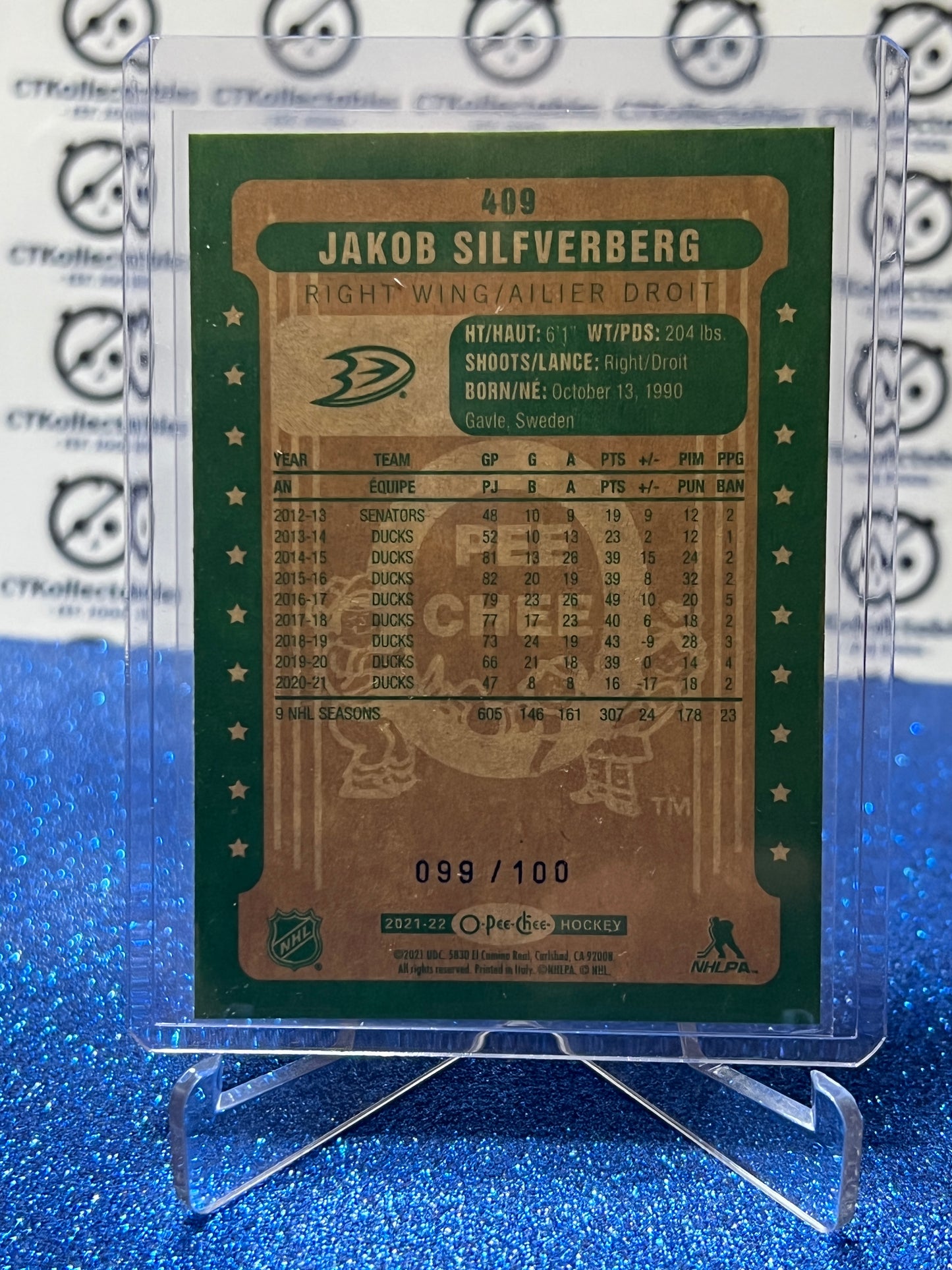 2021-22 O-PEE-CHEE JAKOB SILFVERBERG # 409 RETRO BLACK /100 ANAHEIM DUCKS HOCKEY CARD