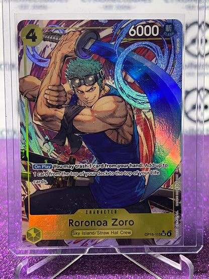 2026 ONE PIECE ADVENTURE ON KAMI'S ISLAND RORONOA ZORO # OP15-113 SR* FOIL TCG CARD