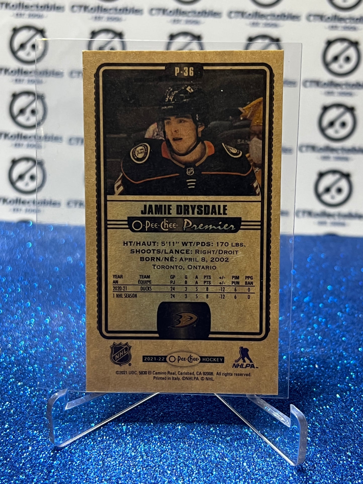 2021-22 O-PEE-CHEE JAMIE DRYSDALE # P-36 ROOKIE TALLBOYS ANAHEIM DUCKS HOCKEY CARD