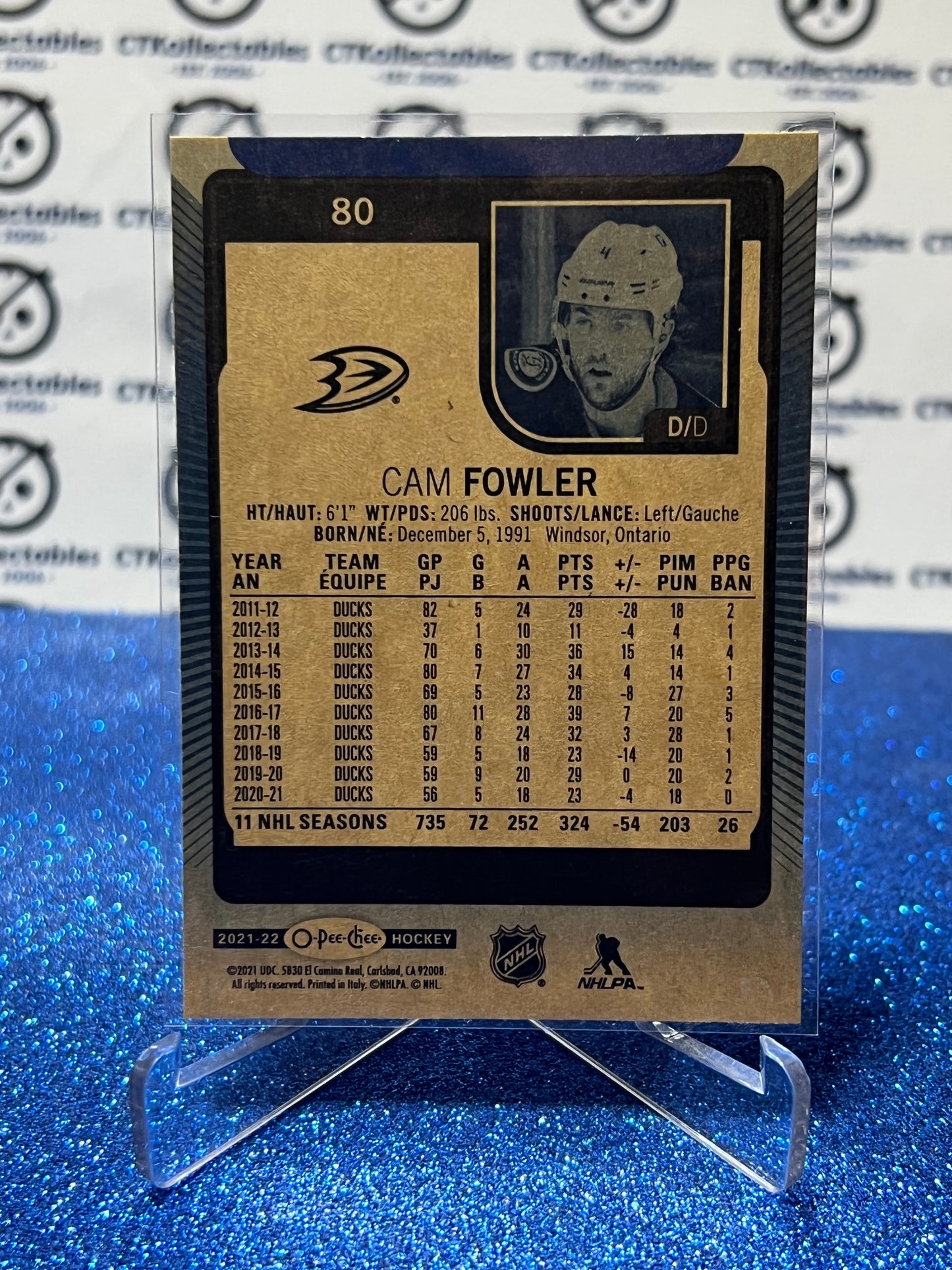 2021-22 O-PEE-CHEE CAM FOWLER # 80 BLUE ANAHEIM DUCKS HOCKEY CARD