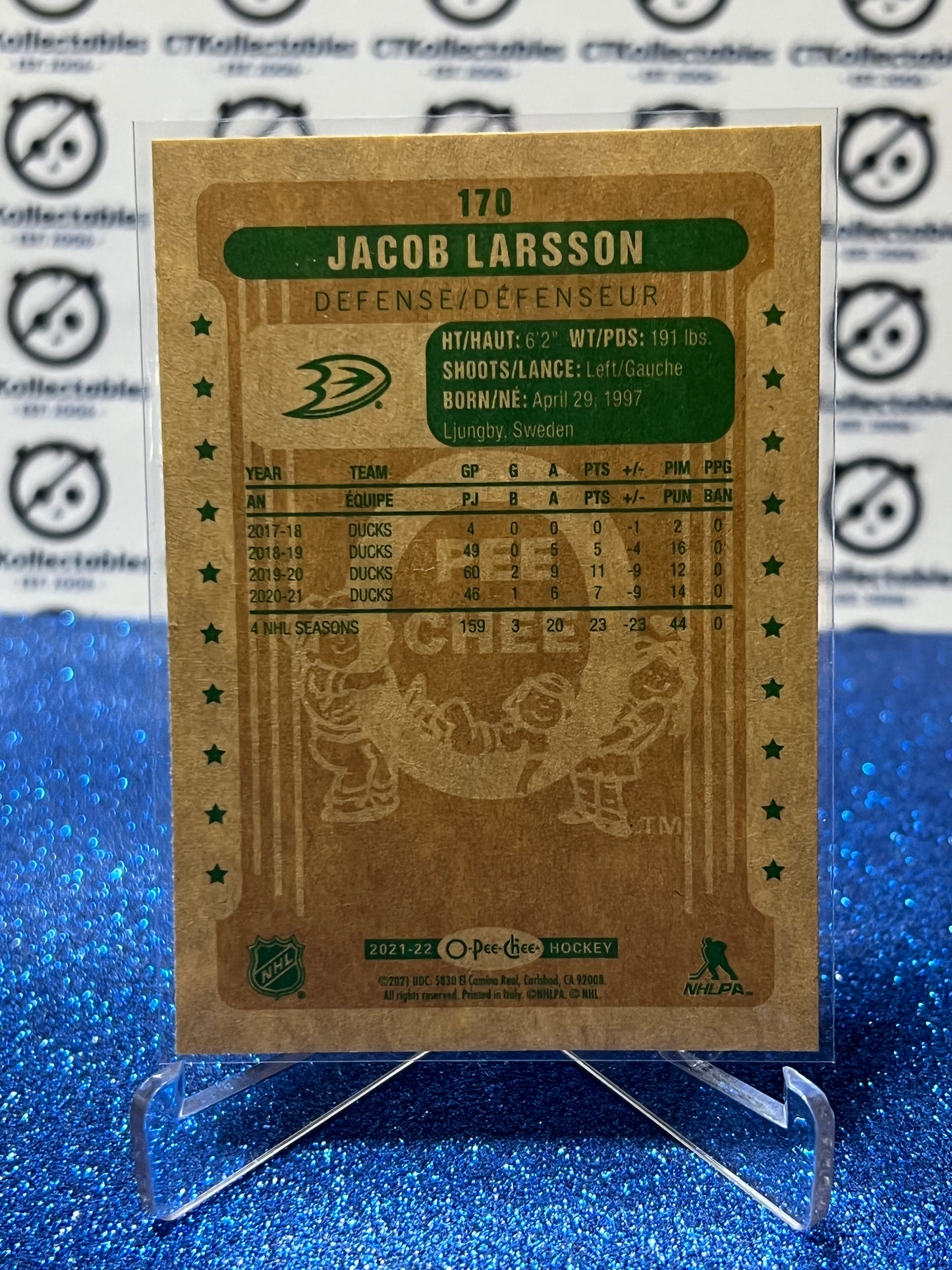 2021-22 O-PEE-CHEE JACOB LARSSON # 170 RETRO ANAHEIM DUCKS HOCKEY CARD