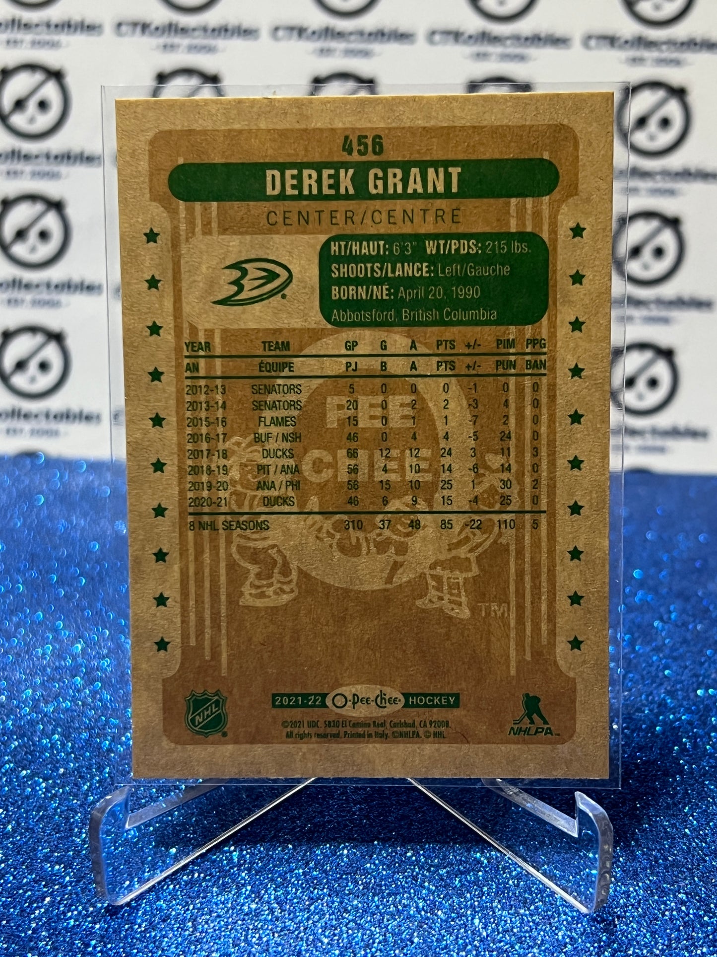 2021-22 O-PEE-CHEE DEREK GRANT # 156 RETRO ANAHEIM DUCKS HOCKEY CARD