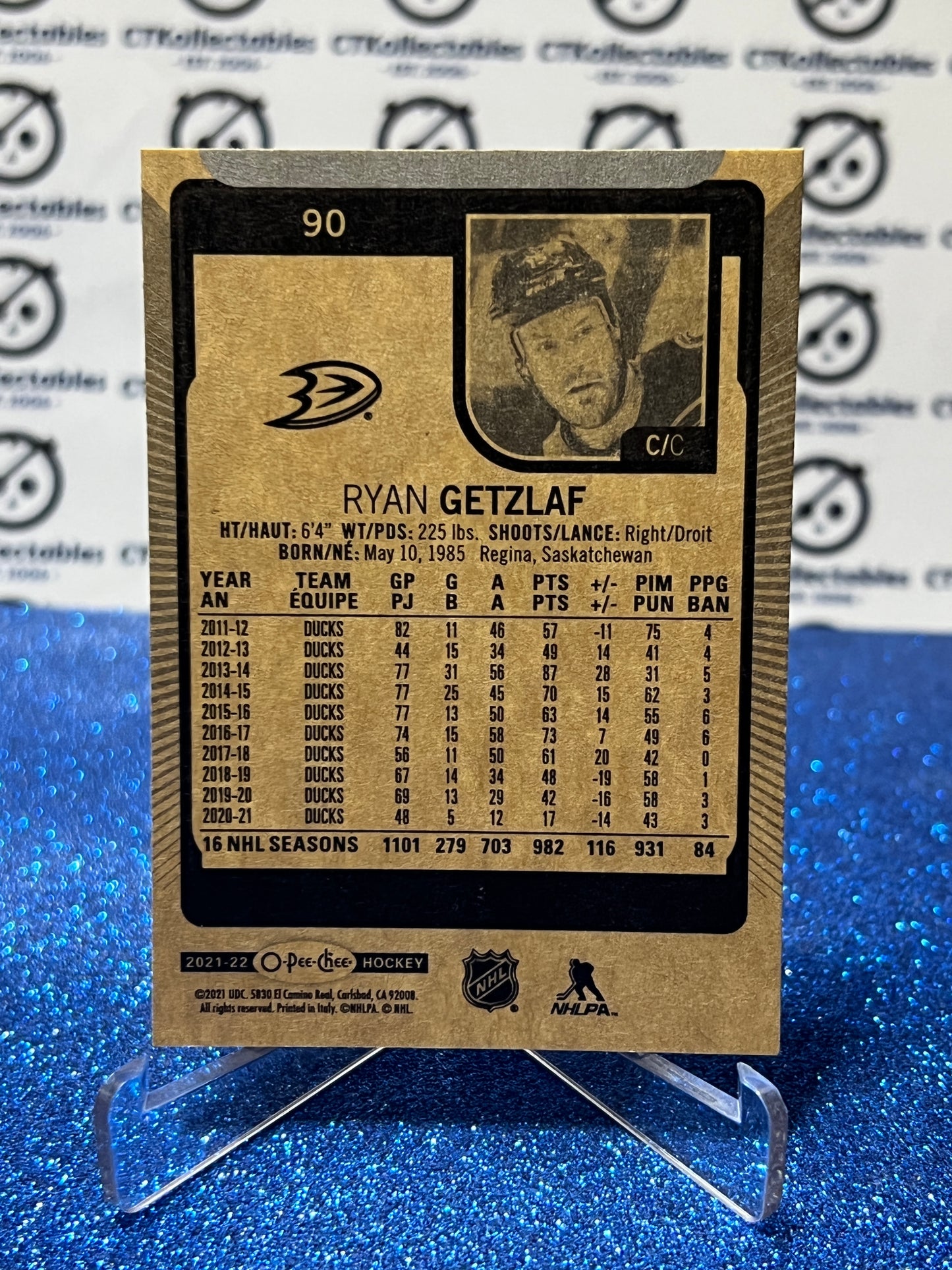 2021-22 O-PEE-CHEE RYAN GETZLAF # 90 ANAHEIM DUCKS NHL HOCKEY CARD