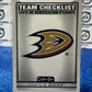 2021-22 O-PEE-CHEE TEAM CHECKLIST # 551 ANAHEIM DUCKS NHL HOCKEY CARD