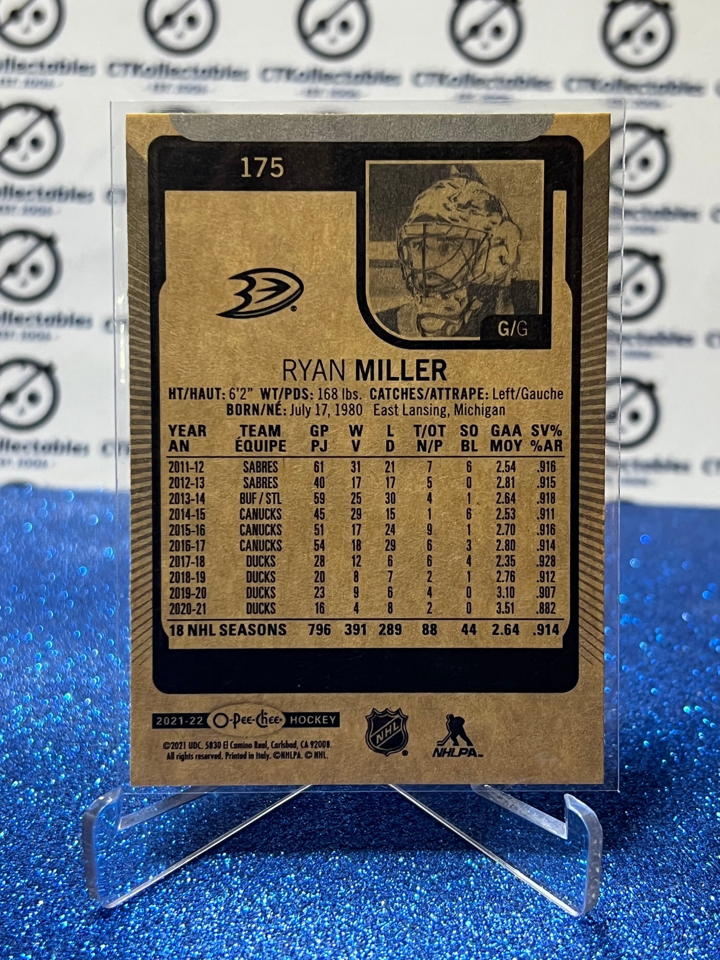 2021-22 O-PEE-CHEE RYAN MILLER # 175 ANAHEIM DUCKS NHL HOCKEY CARD