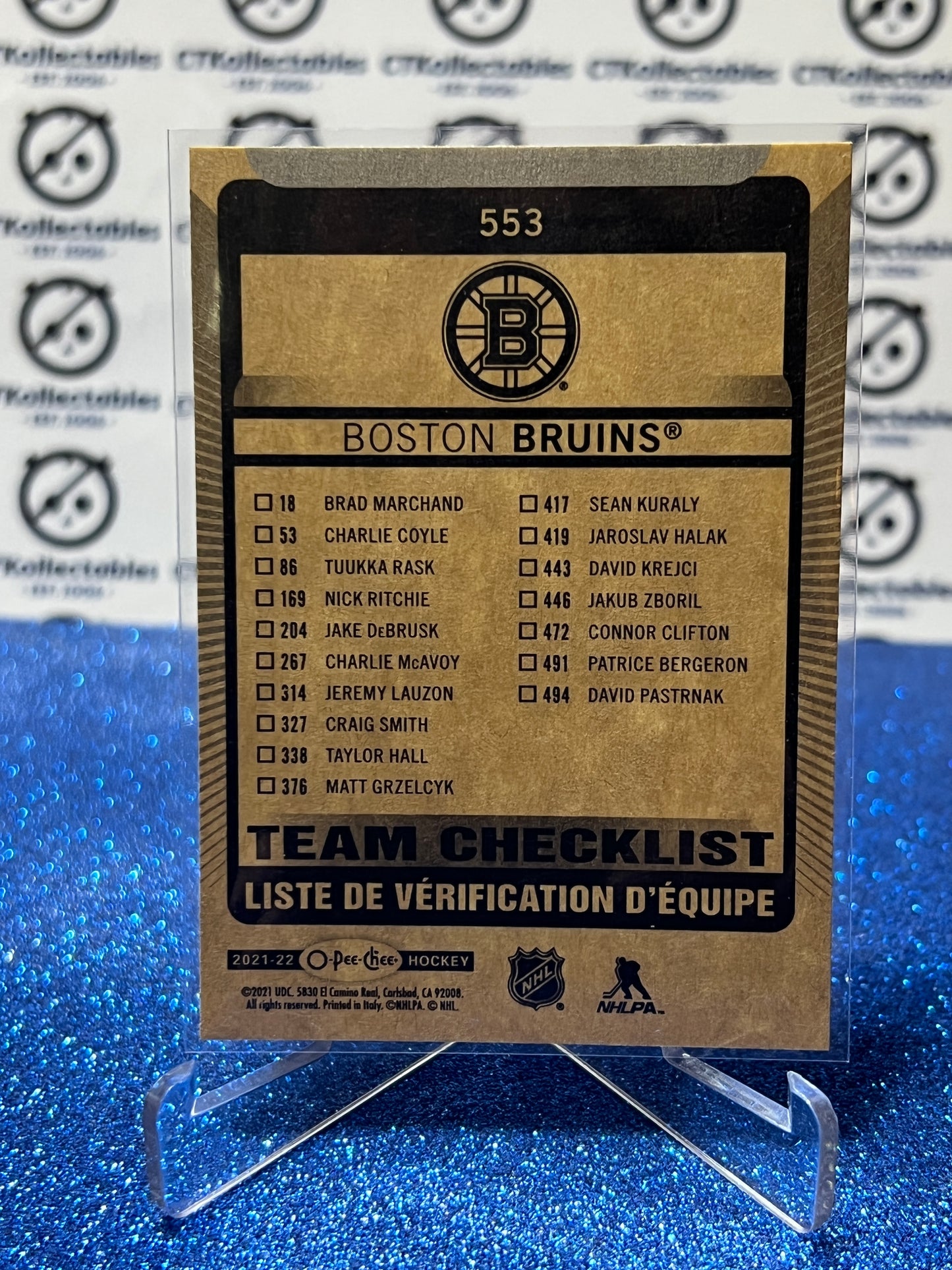 2021-22 O-PEE-CHEE TEAM CHECKLIST # 553 BOSTON BRUINS NHL HOCKEY CARD