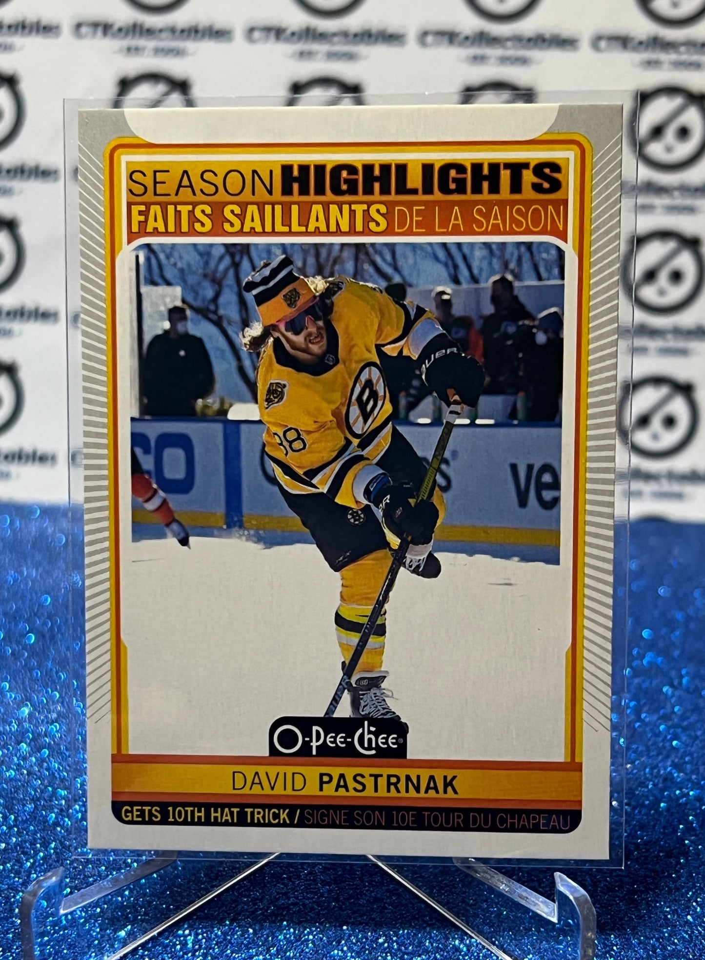 2021-22 O-PEE-CHEE DAVID PASTRNAK # 595 SEASON HIGHLIGHTS BOSTON BRUINS NHL HOCKEY CARD