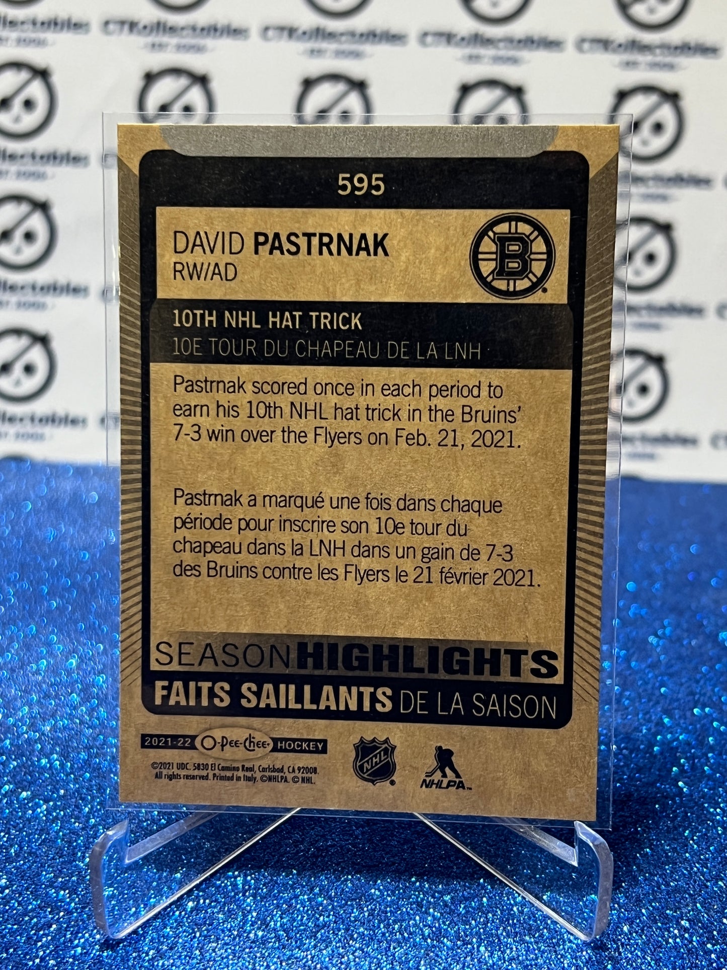 2021-22 O-PEE-CHEE DAVID PASTRNAK # 595 SEASON HIGHLIGHTS BOSTON BRUINS NHL HOCKEY CARD