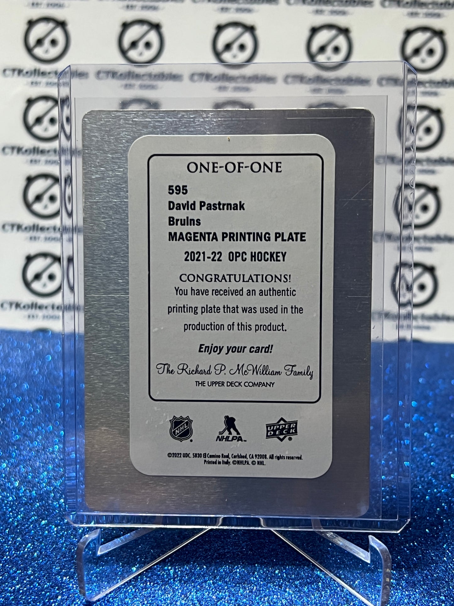 2021-22 O-PEE-CHEE DAVID PASTRNAK # 595 RETRO PRINTING PLATE 1/1 SEASON HIGHLIGHTS BOSTON BRUINS NHL HOCKEY CARD