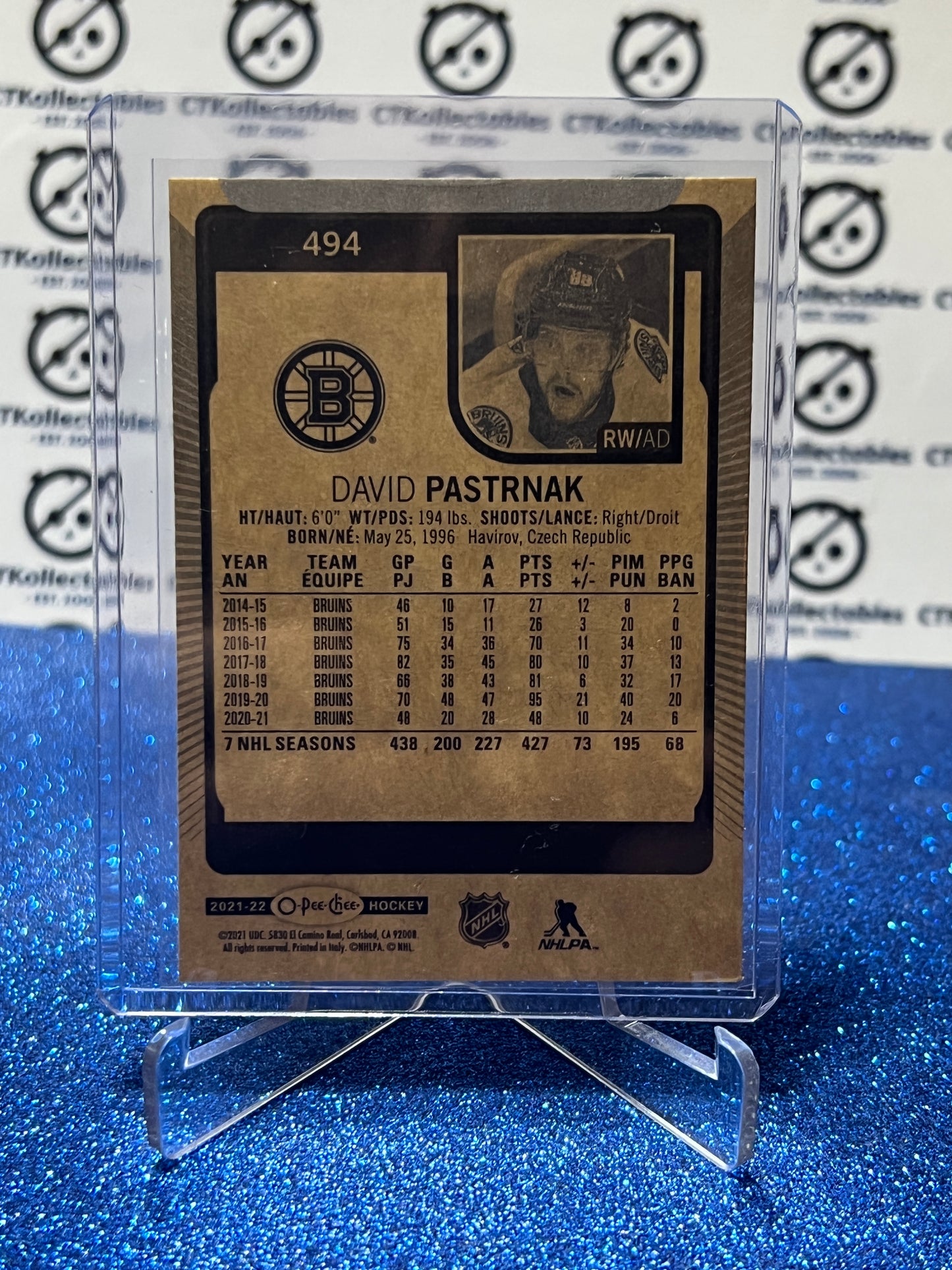 2021-22 O-PEE-CHEE DAVID PASTRNAK # 494 BOSTON BRUINS NHL HOCKEY CARD