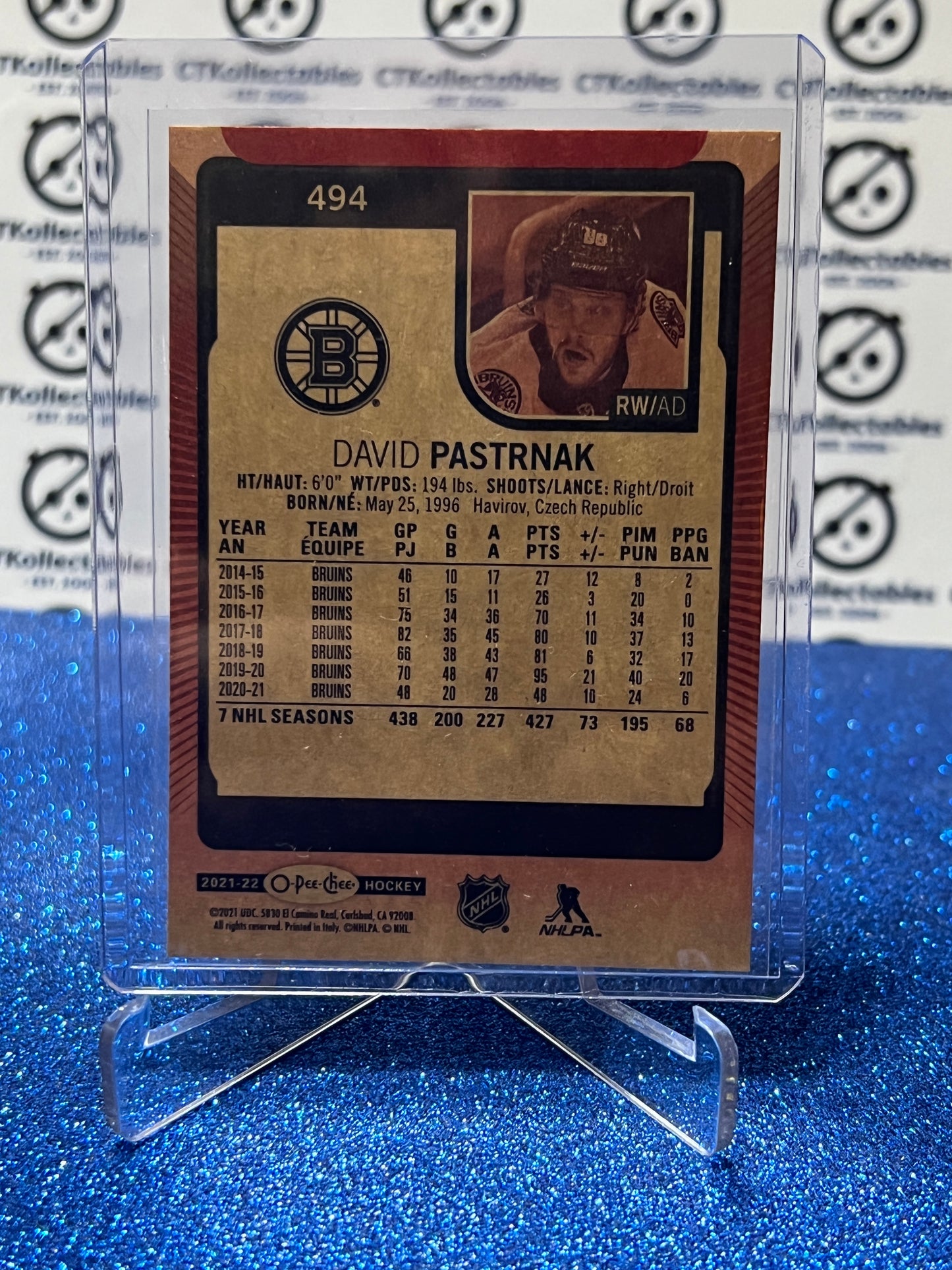 2021-22 O-PEE-CHEE DAVID PASTRNAK # 494 RED BORDER BOSTON BRUINS NHL HOCKEY CARD
