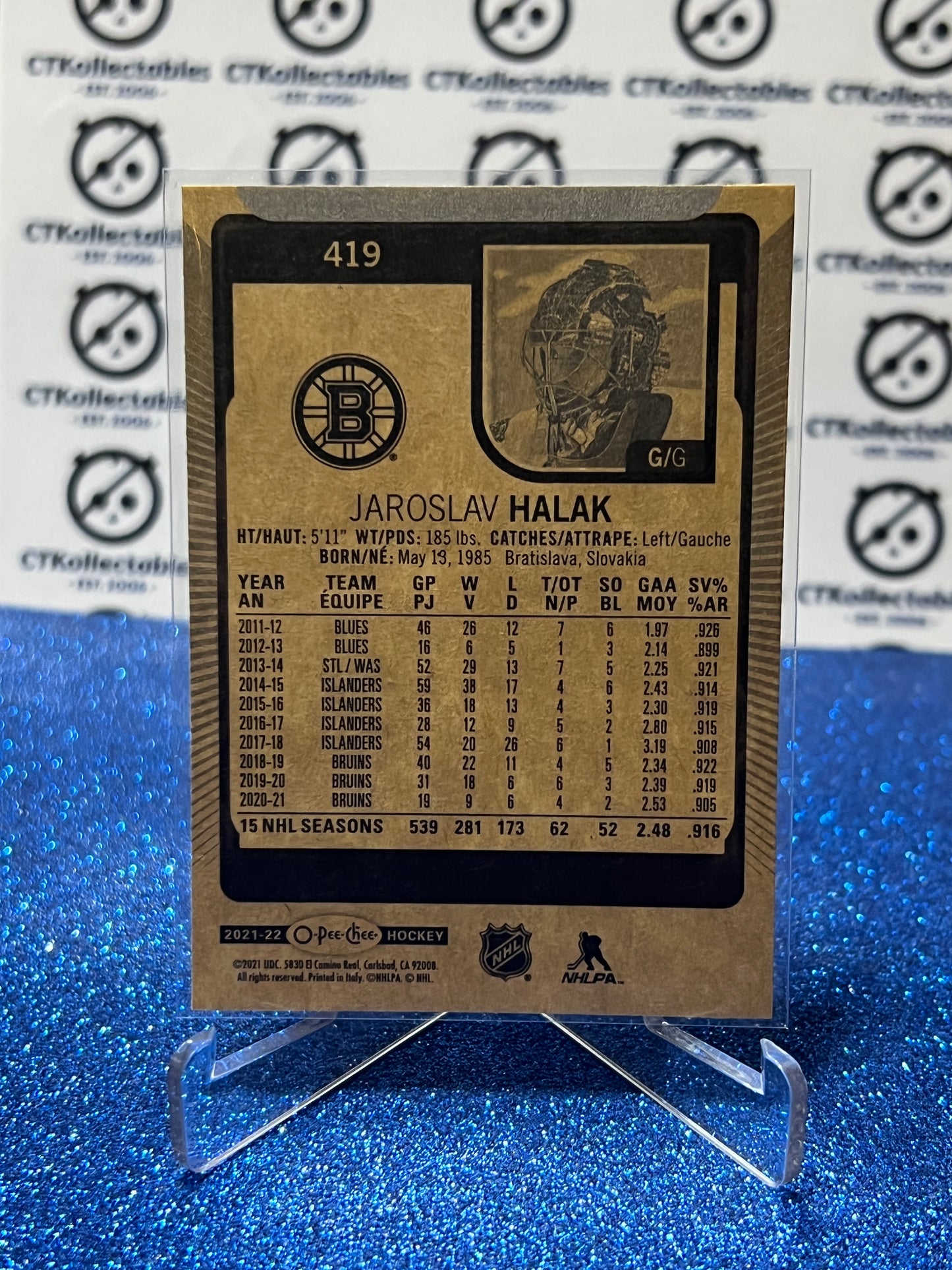 2021-22 O-PEE-CHEE JAROSLAV HALAK # 419 BOSTON BRUINS NHL HOCKEY CARD