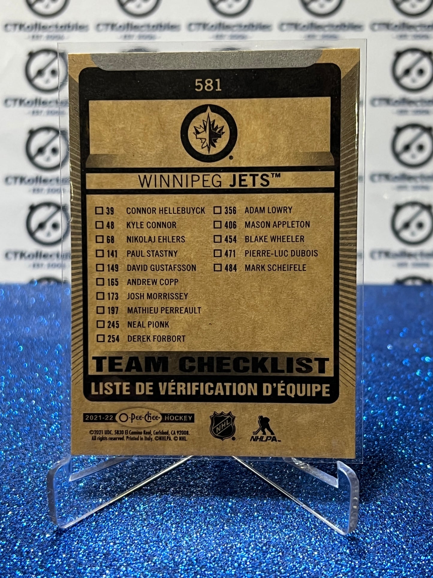 2021-22 O-PEE-CHEE TEAM CHECKLIST # 581 WINNIPEG JETS NHL HOCKEY CARD