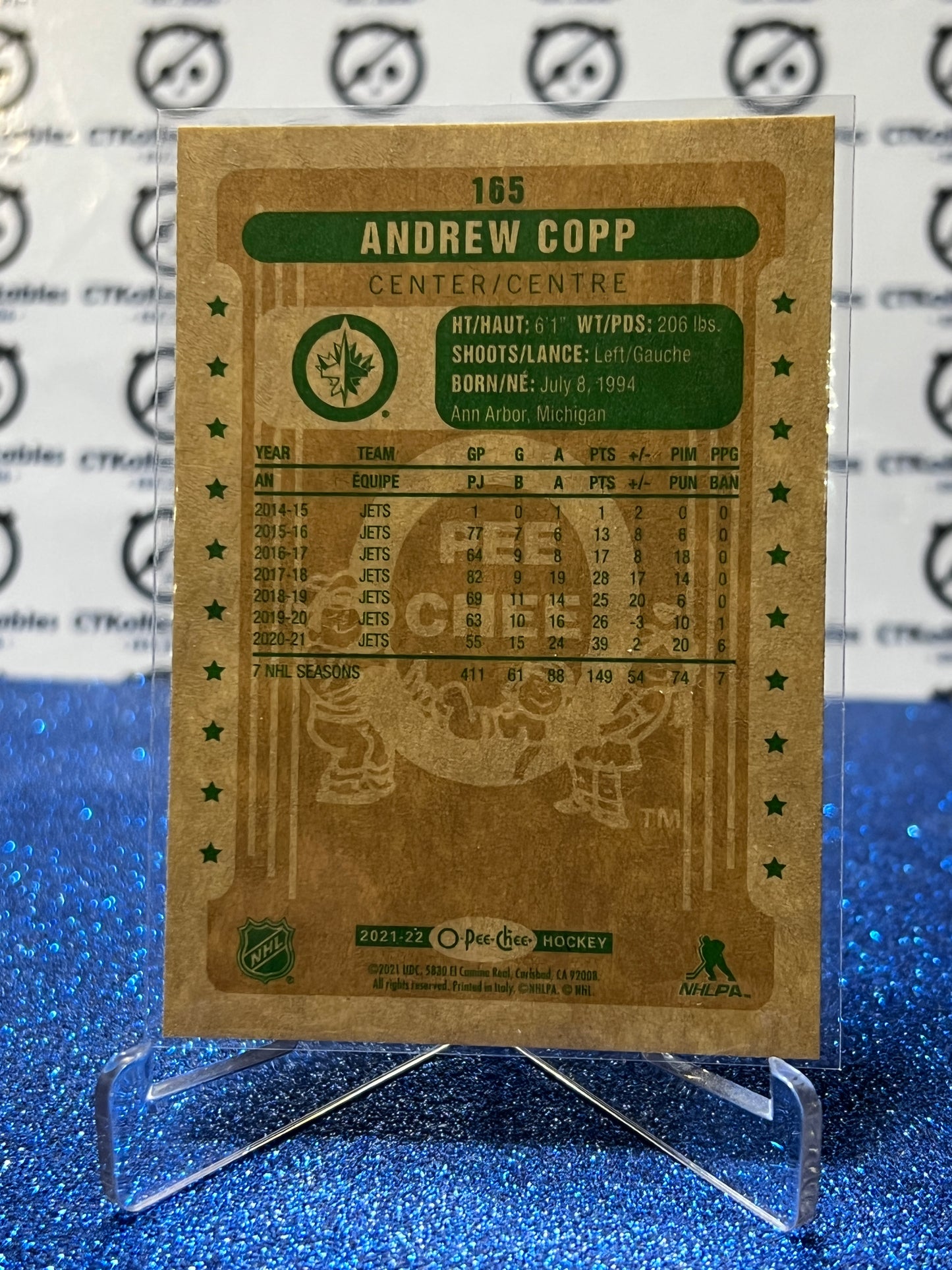 2021-22 O-PEE-CHEE ANDREW COPP # 165 RETRO WINNIPEG JETS NHL HOCKEY CARD