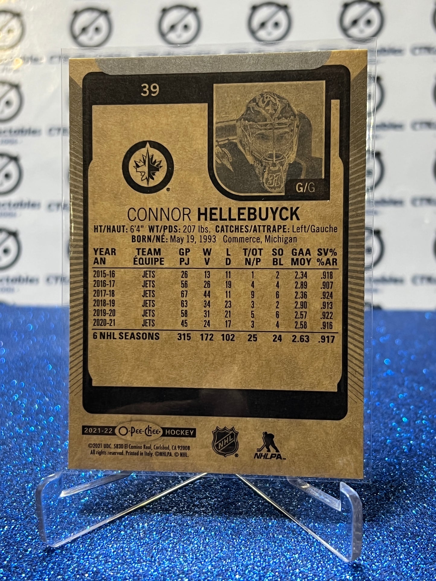 2021-22 O-PEE-CHEE  CONNOR HELLEBUYCK # 39 WINNIPEG JETS NHL HOCKEY CARD