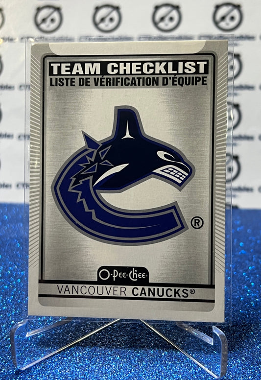 2021-22  O-PEE-CHEE TEAM CHECKLIST # 578 VANCOUVER CANUCKS NHL HOCKEY TRADING CARD