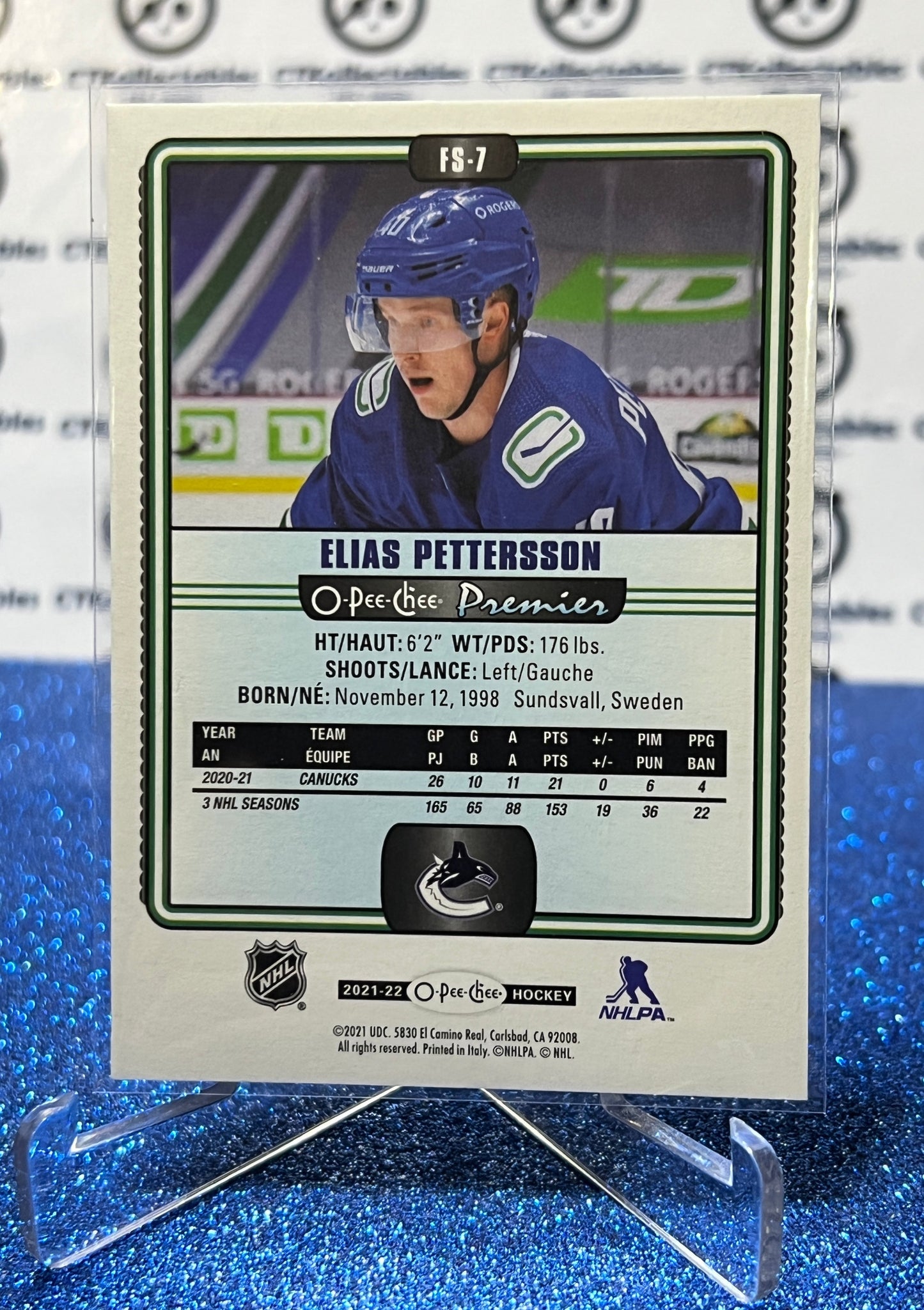 2021-22  O-PEE-CHEE PREMIER ELIAS PETTERSSON # FS-7 VANCOUVER CANUCKS NHL HOCKEY TRADING CARD