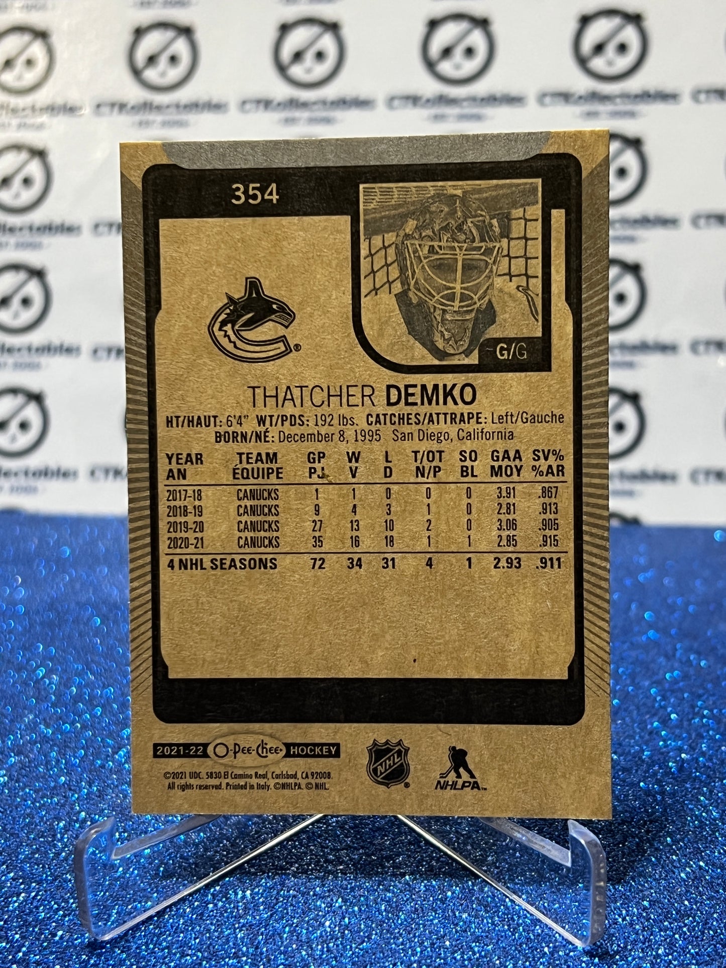 2021-22  O-PEE-CHEE THATCHER DEMKO # 354 VANCOUVER CANUCKS NHL HOCKEY TRADING CARD