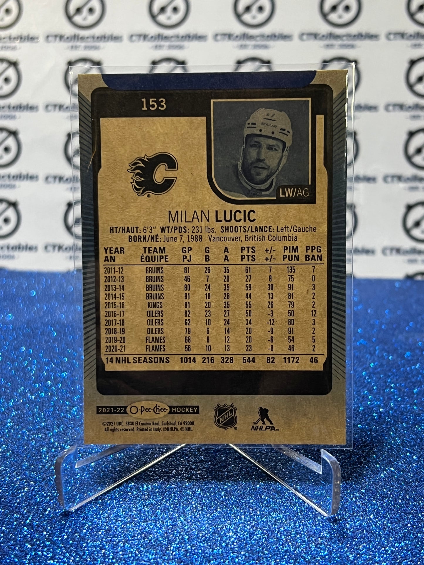 2021-22  O-PEE-CHEE MILAN LUCIC # 153 BLUE CALGARY FLAMES NHL HOCKEY TRADING CARD