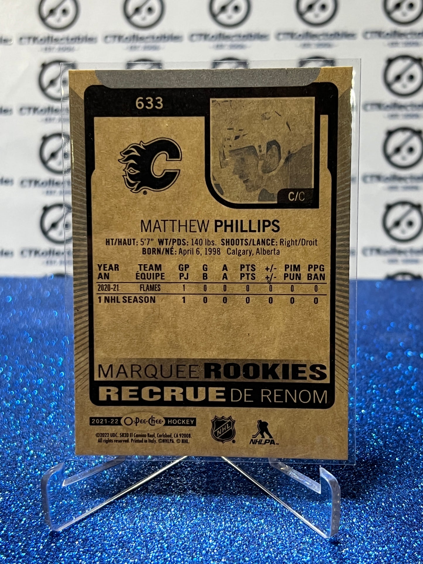 2021-22  O-PEE-CHEE MATTHEW PHILLIPS # 633 MARQUEE ROOKIE CALGARY FLAMES NHL HOCKEY TRADING CARD