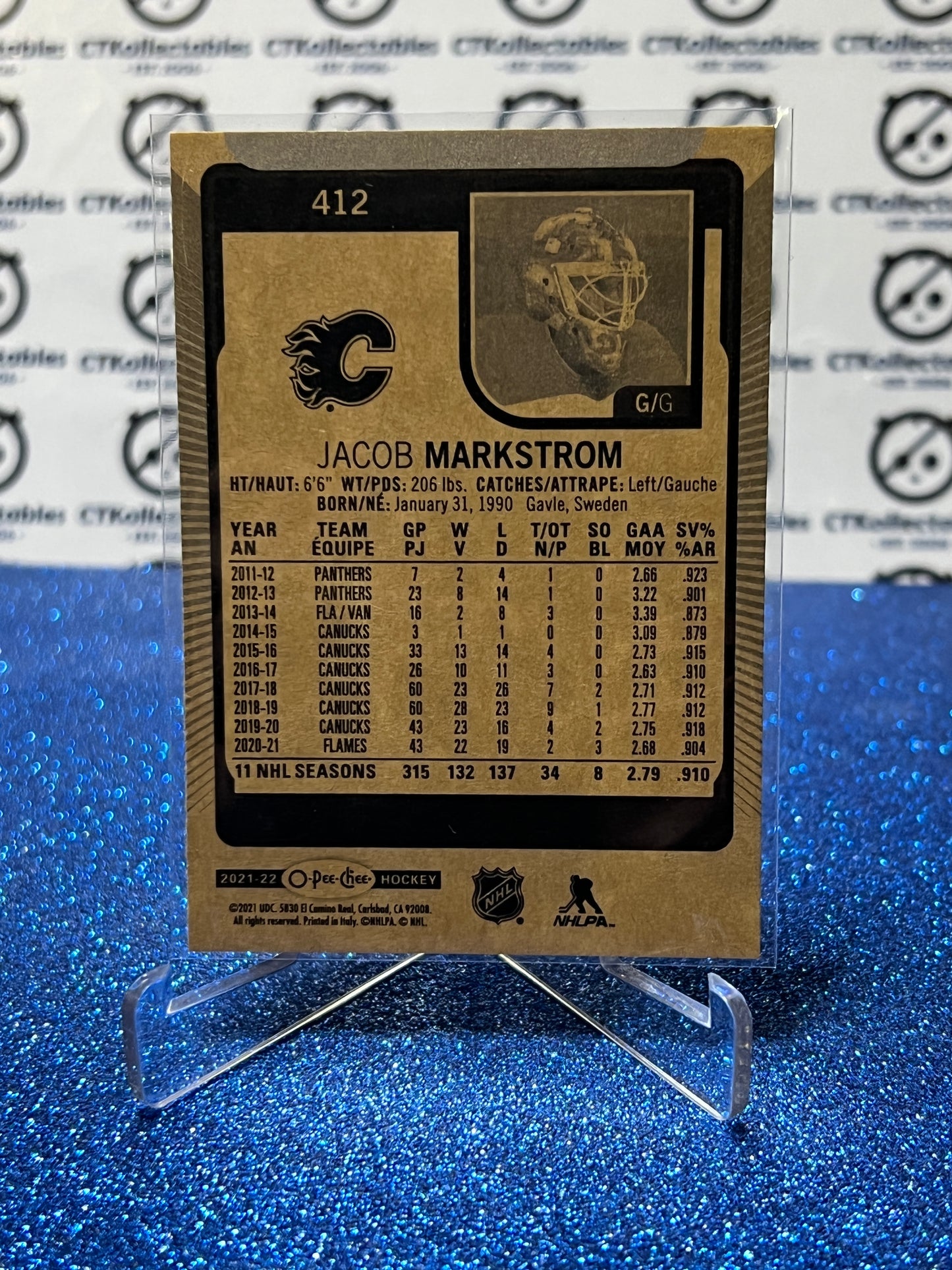 2021-22  O-PEE-CHEE JACOB MARKSTROM # 412 CALGARY FLAMES NHL HOCKEY TRADING CARD