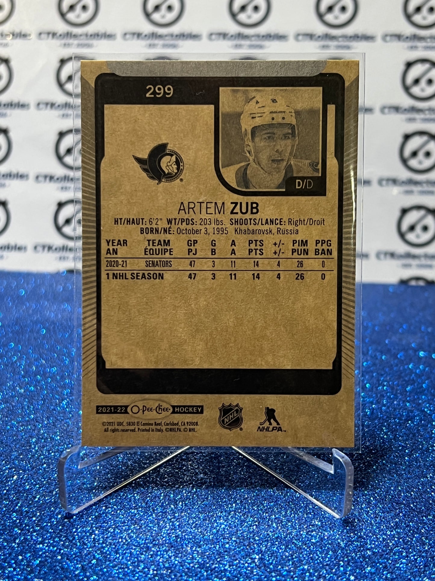 2021-22  O-PEE-CHEE ARTEM ZUB # 299 ROOKIE OTTAWA SENATORS NHL HOCKEY TRADING CARD