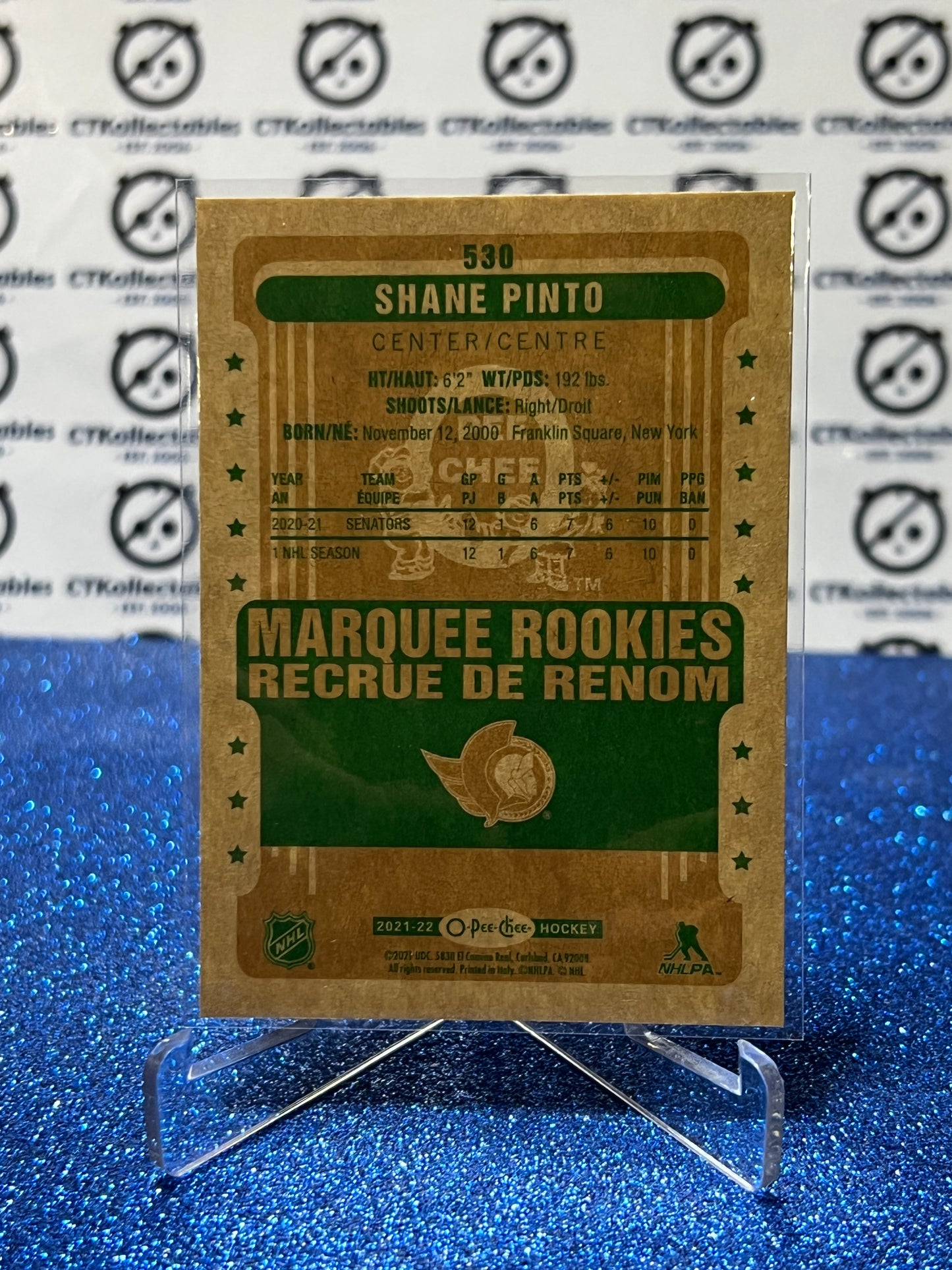 2021-22  O-PEE-CHEE SHANE PINTO # 530 MARQUEE ROOKIE RETRO OTTAWA SENATORS NHL HOCKEY TRADING CARD