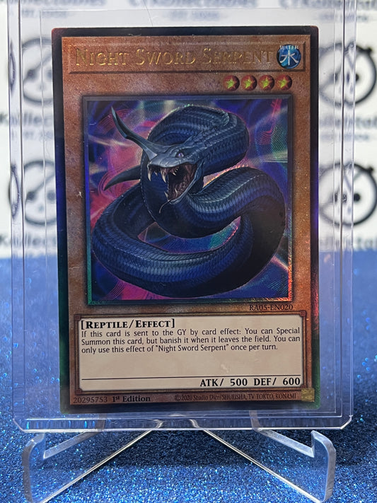 YU-GI-OH! RARITY COLLECTION NIGHT SWORD SERPENT # RAO5-EN020 PLATINUM ULTRA RARE EMBOSSED GOLD 1ST EDITION TCG CARD