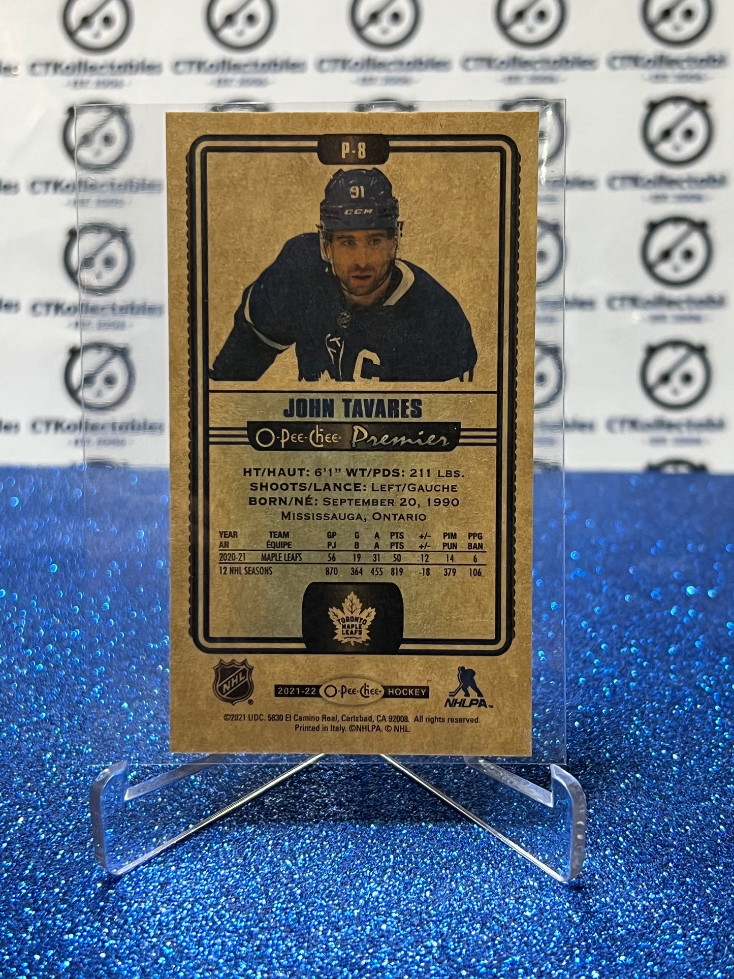 2021-22  O-PEE-CHEE PREMIER JOHN TAVARES # P-8 TALLBOYS TORONTO MAPLE LEAFS NHL HOCKEY TRADING CARD