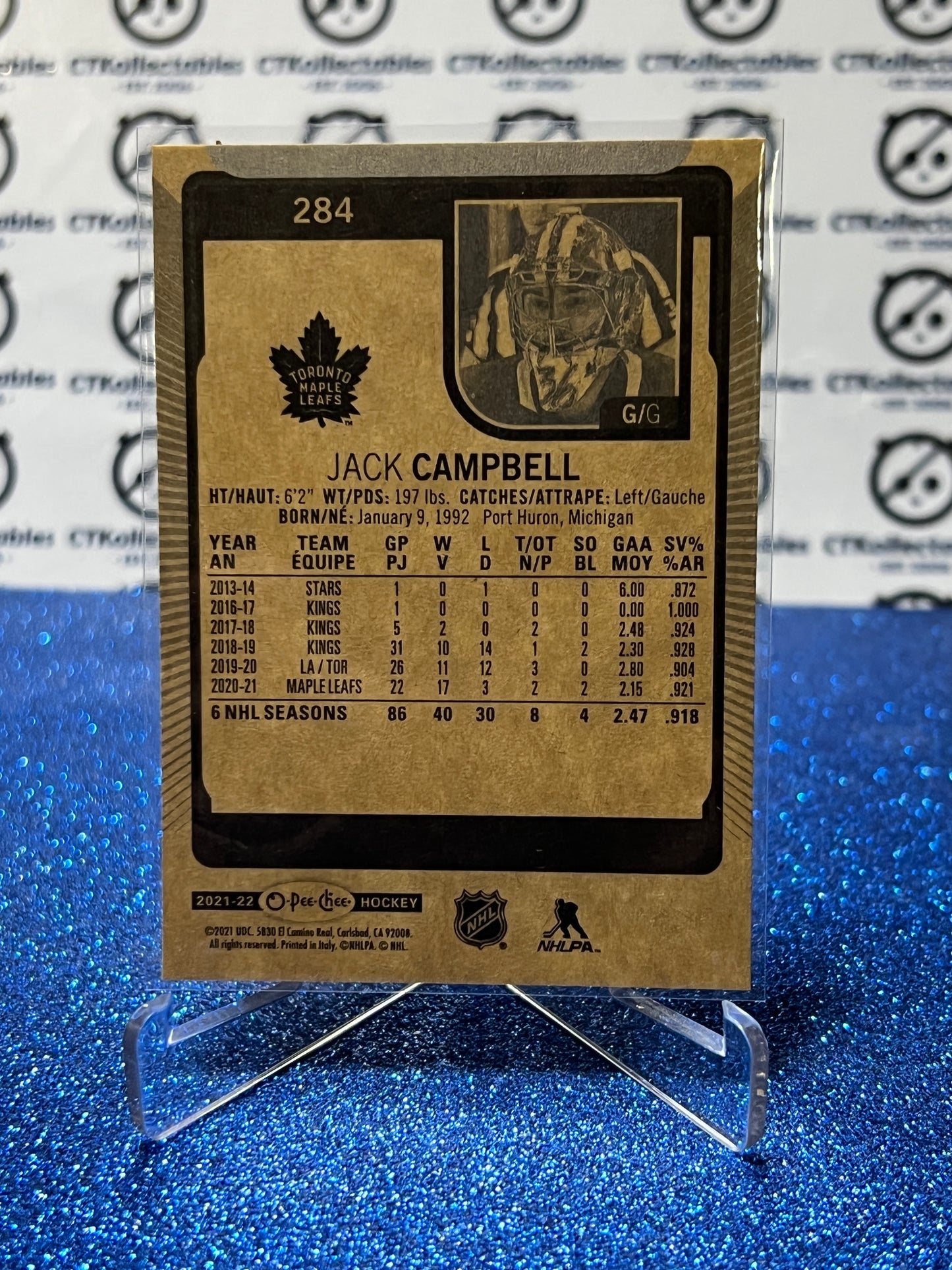 2021-22  O-PEE-CHEE JACK CAMPBELL # 284 TORONTO MAPLE LEAFS NHL HOCKEY TRADING CARD