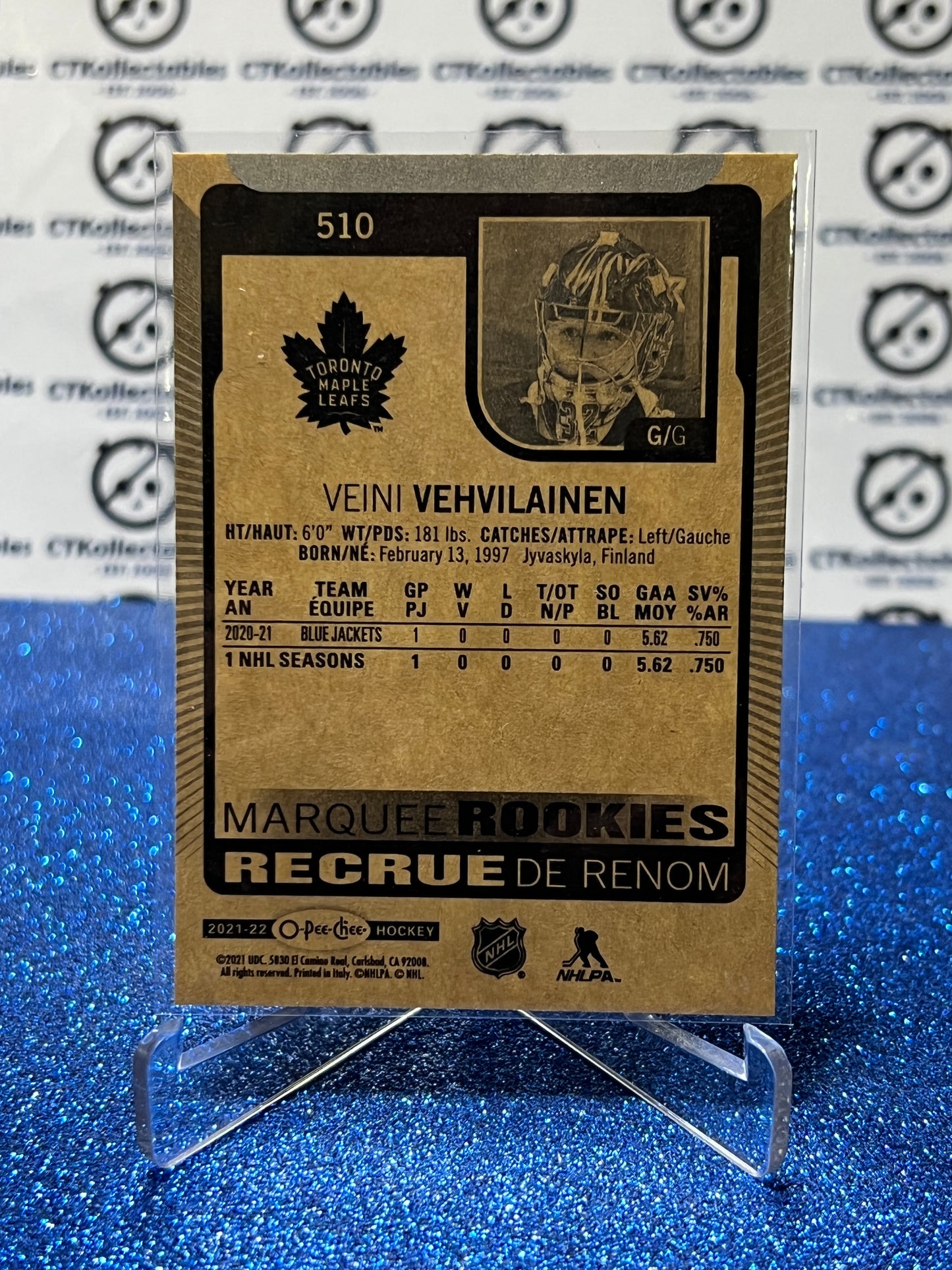 2021-22  O-PEE-CHEE VEINI VEHVILAINEN # 510 MARQUEE ROOKIE TORONTO MAPLE LEAFS NHL HOCKEY TRADING CARD