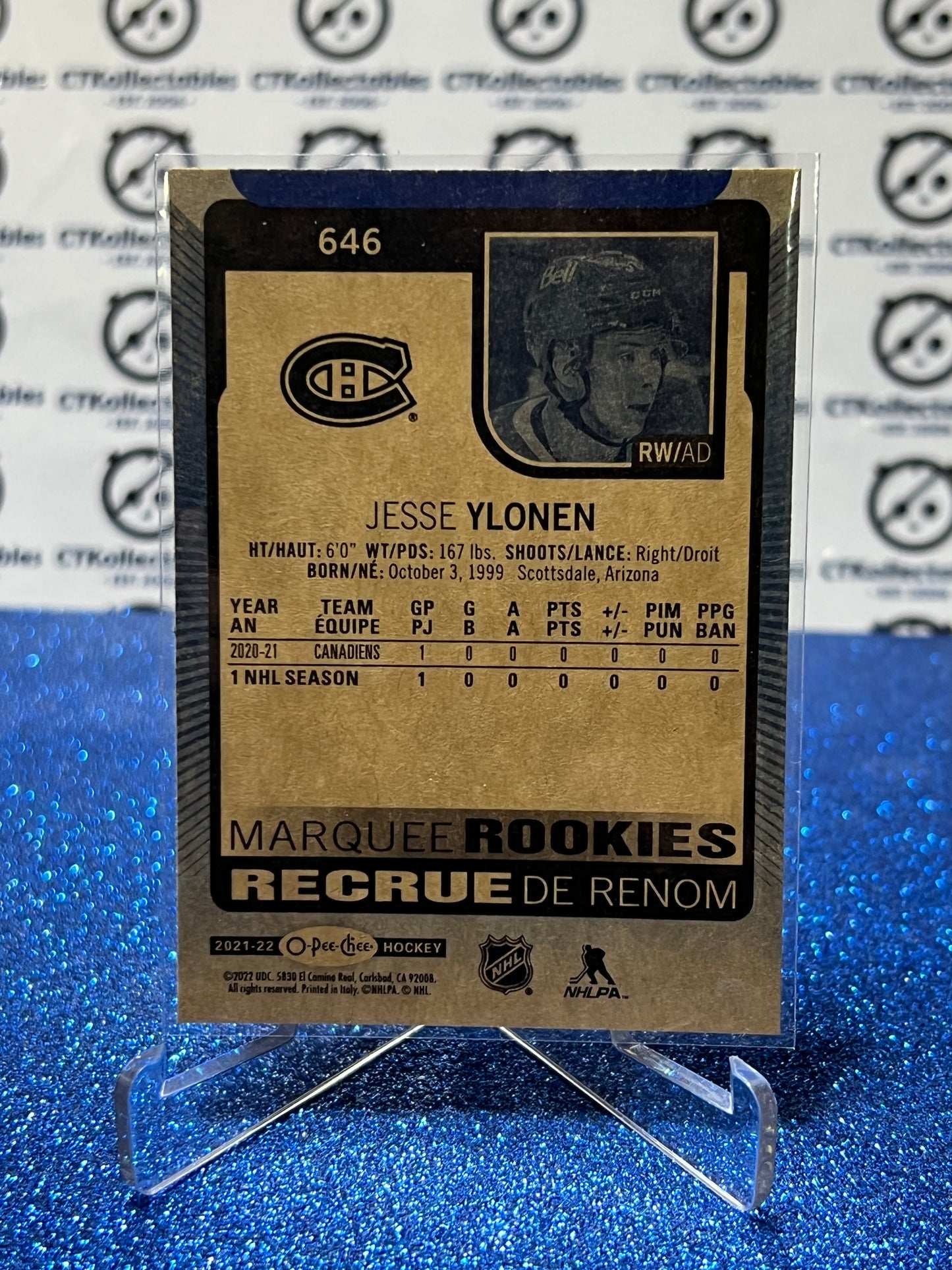 2021-22  O-PEE-CHEE JESSE YLONEN # 646 MARQUEE ROOKIE BLUE MONTREAL CANADIENS NHL HOCKEY TRADING CARD