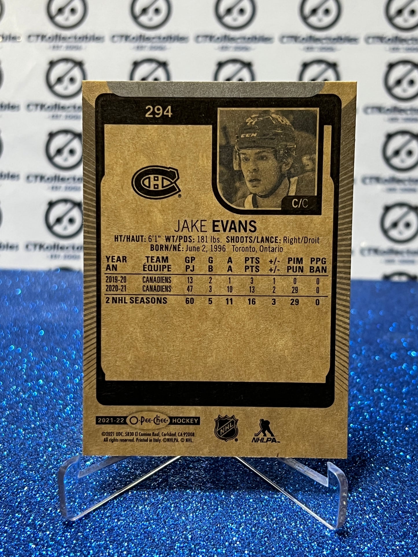 2021-22 O-PEE-CHEE JAKE EVANS # 294 MONTREAL CANADIENS HOCKEY CARD